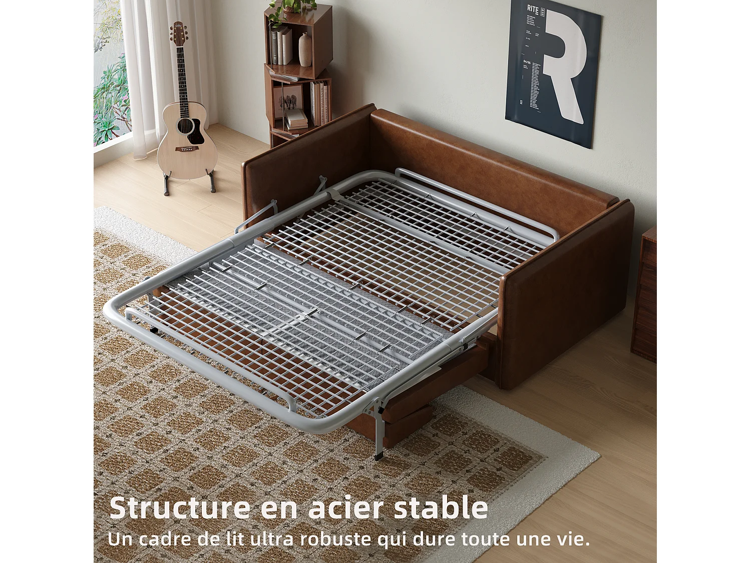 3-in-1 Schlafsofa mit Schlaffunktion, 2-Sitzer Schlafcouch 160 cm mit Matratze, stabiles Stahlgestell für Wohnzimmer, Kinderzimmer