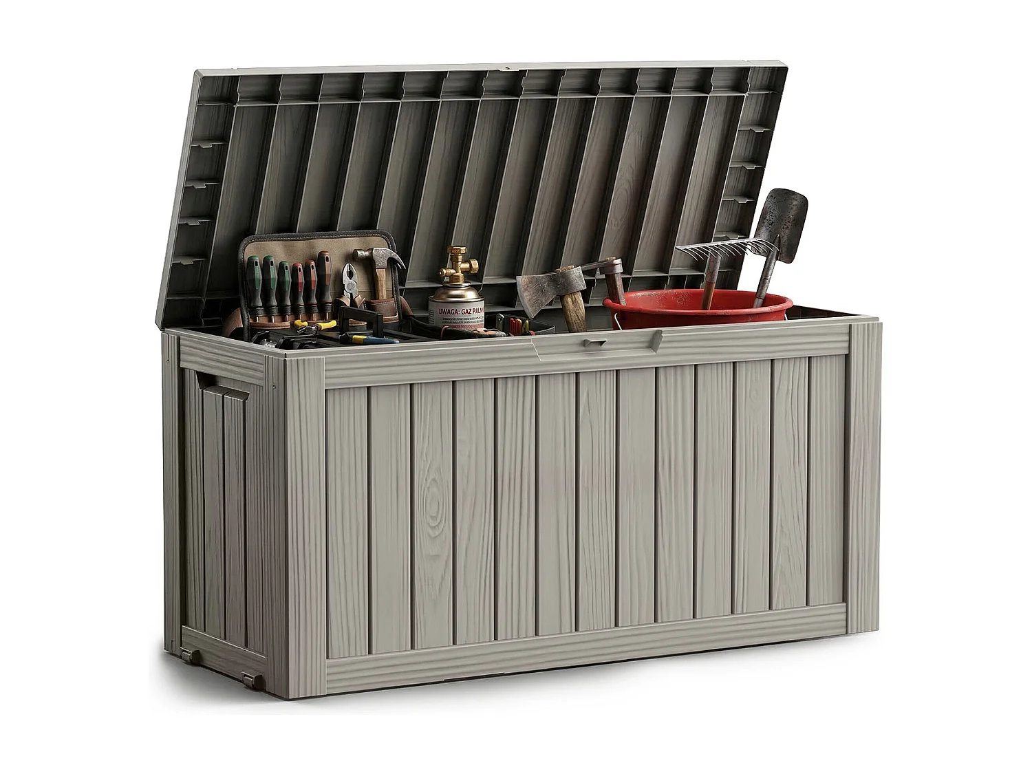 Baule da giardino impermeabile 272L contenitore esterno balcone terrazzo in plastica polipropilene grigio