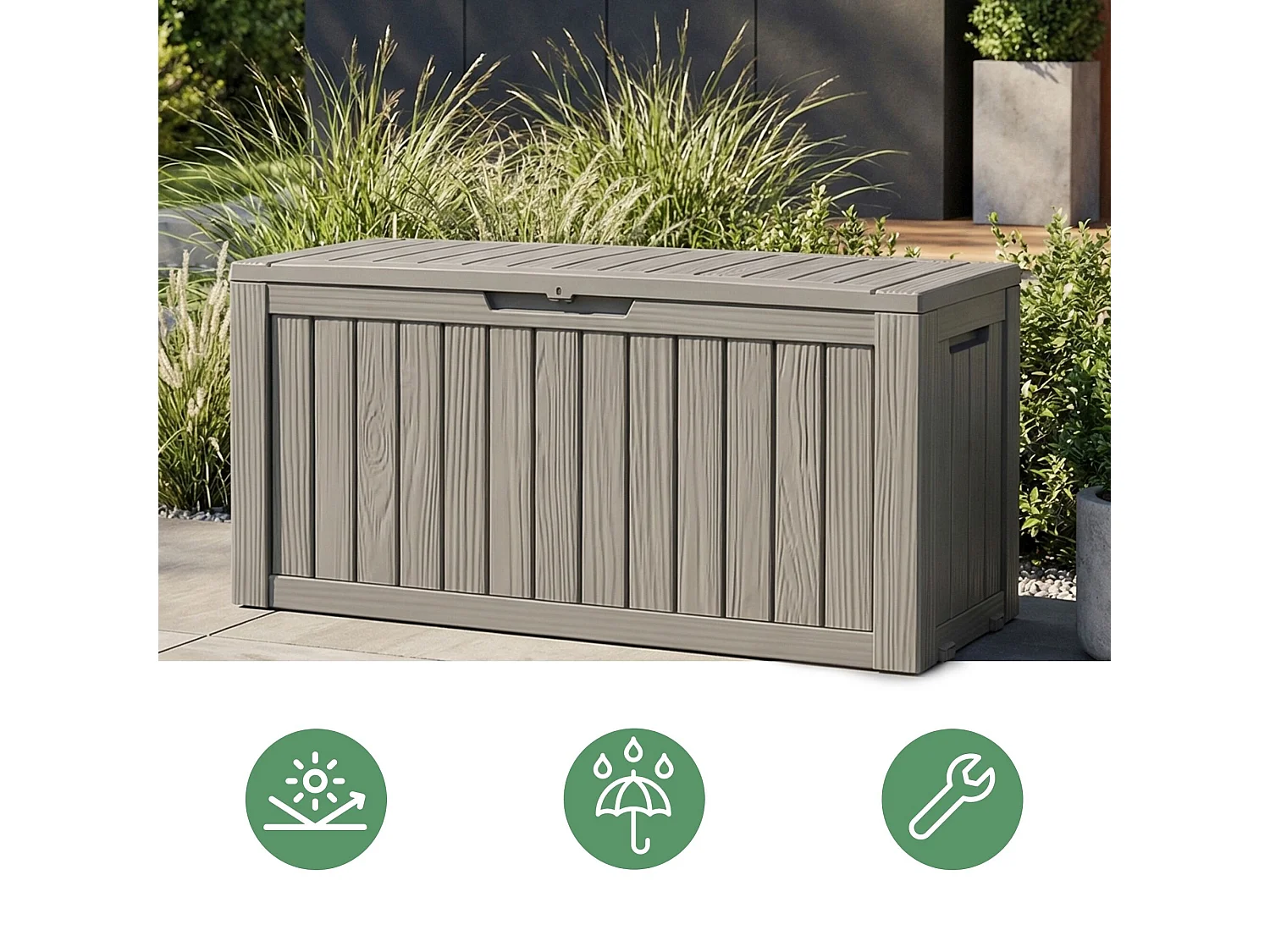 Baule da giardino impermeabile 272L contenitore esterno balcone terrazzo in plastica polipropilene grigio