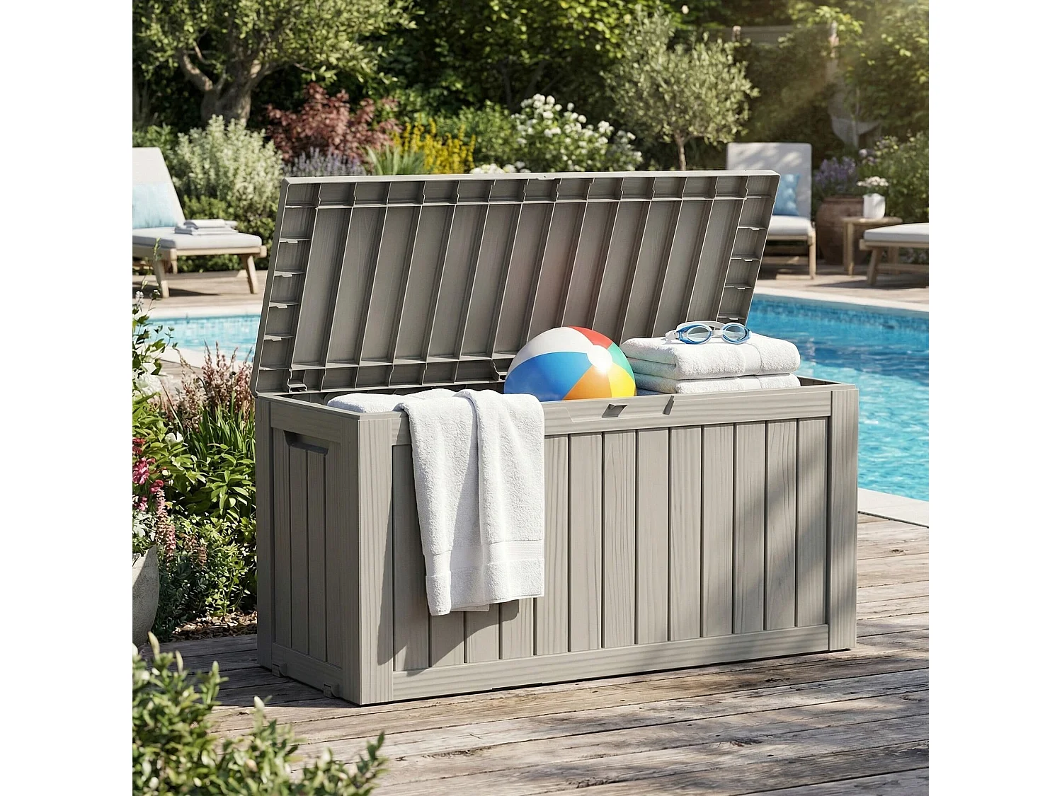 Baule da giardino impermeabile 272L contenitore esterno balcone terrazzo in plastica polipropilene grigio