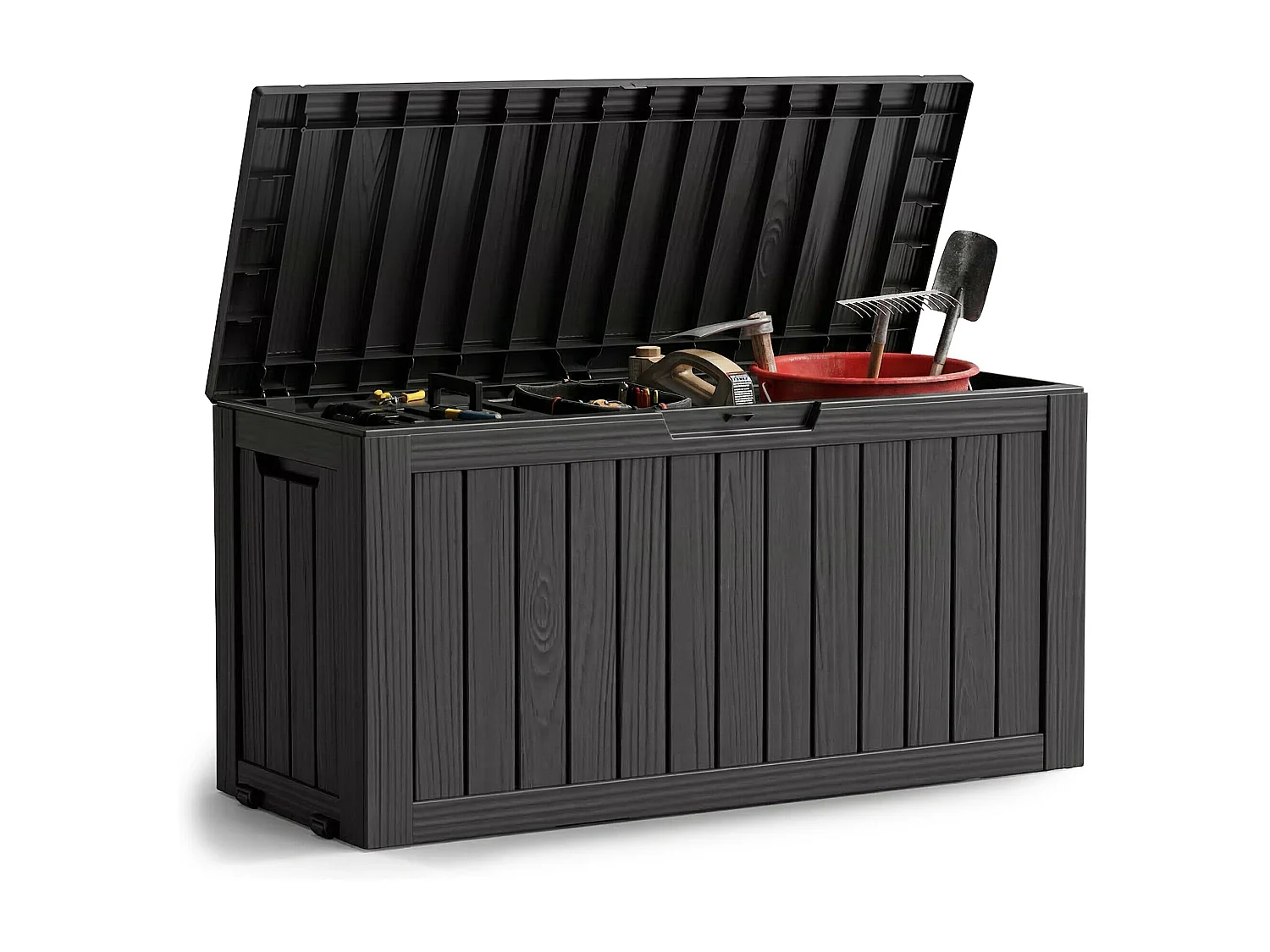 Baule da giardino impermeabile 272L contenitore esterno balcone terrazzo in plastica polipropilene nero