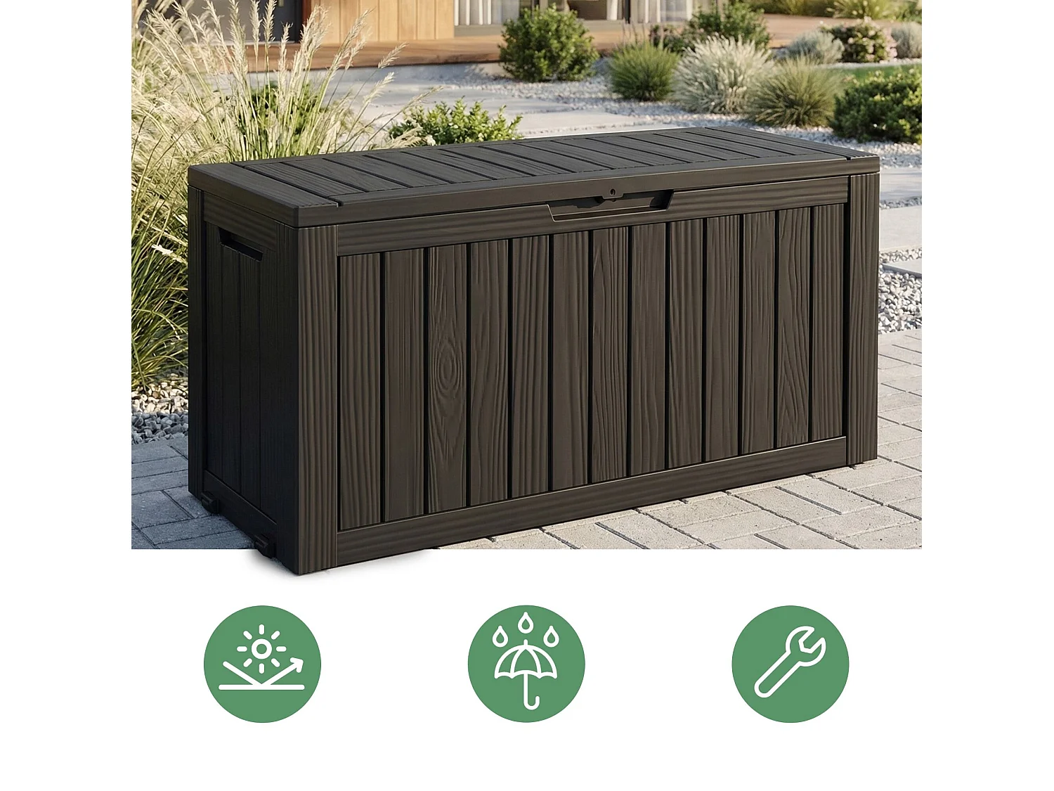 Baule da giardino impermeabile 272L contenitore esterno balcone terrazzo in plastica polipropilene nero