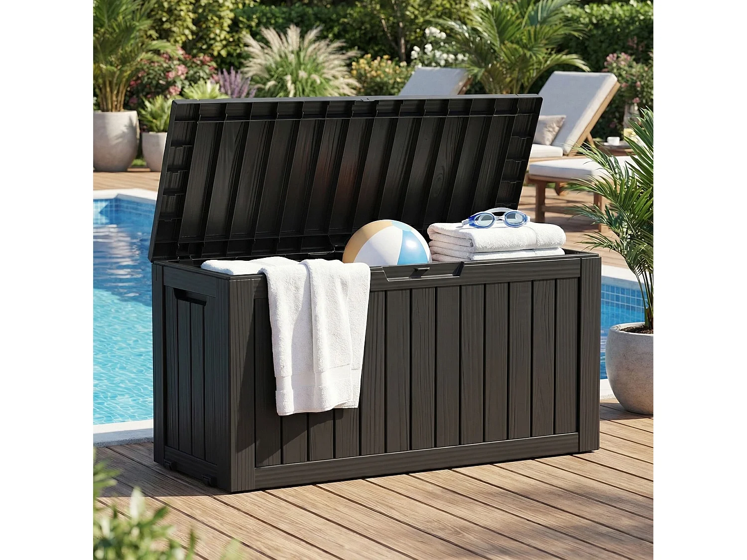 Baule da giardino impermeabile 272L contenitore esterno balcone terrazzo in plastica polipropilene nero