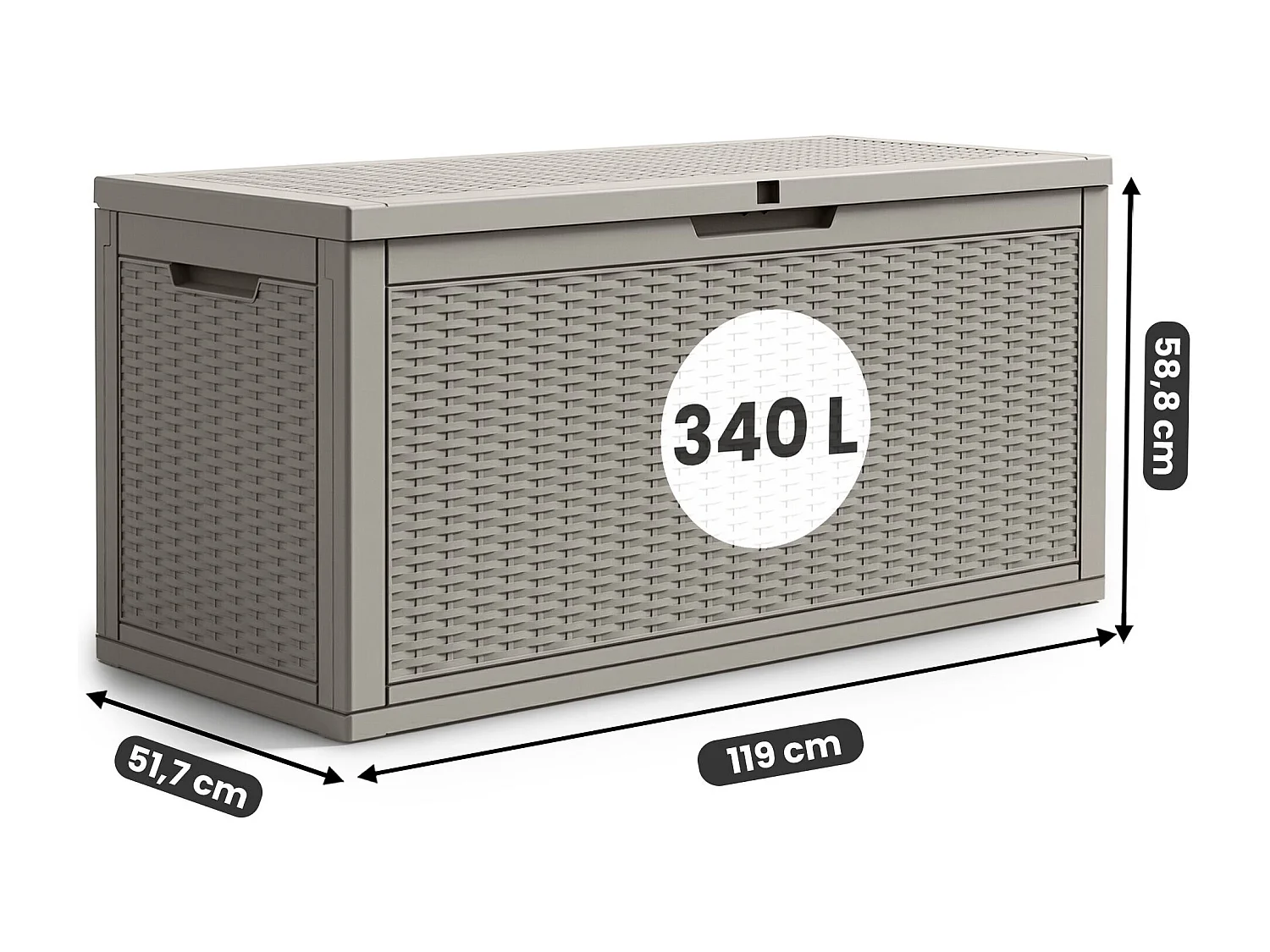 Baule da giardino impermeabile 340L contenitore esterno balcone terrazzo in plastica polipropilene grigio