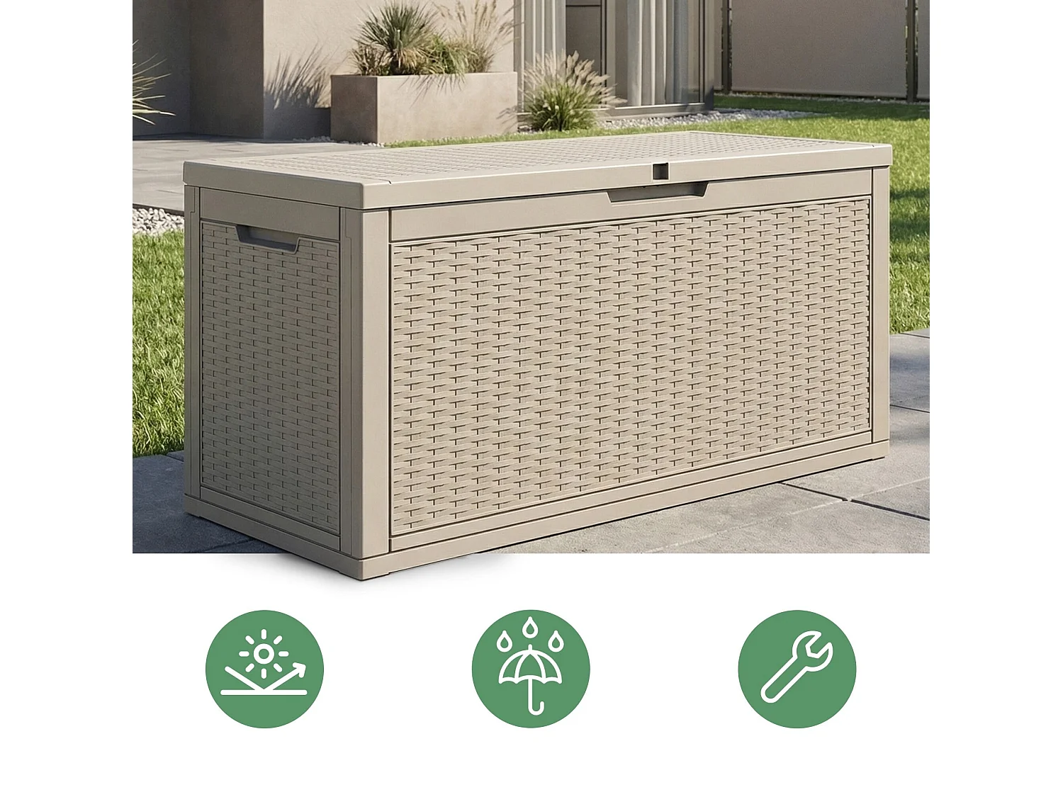 Baule da giardino impermeabile 340L contenitore esterno balcone terrazzo in plastica polipropilene grigio