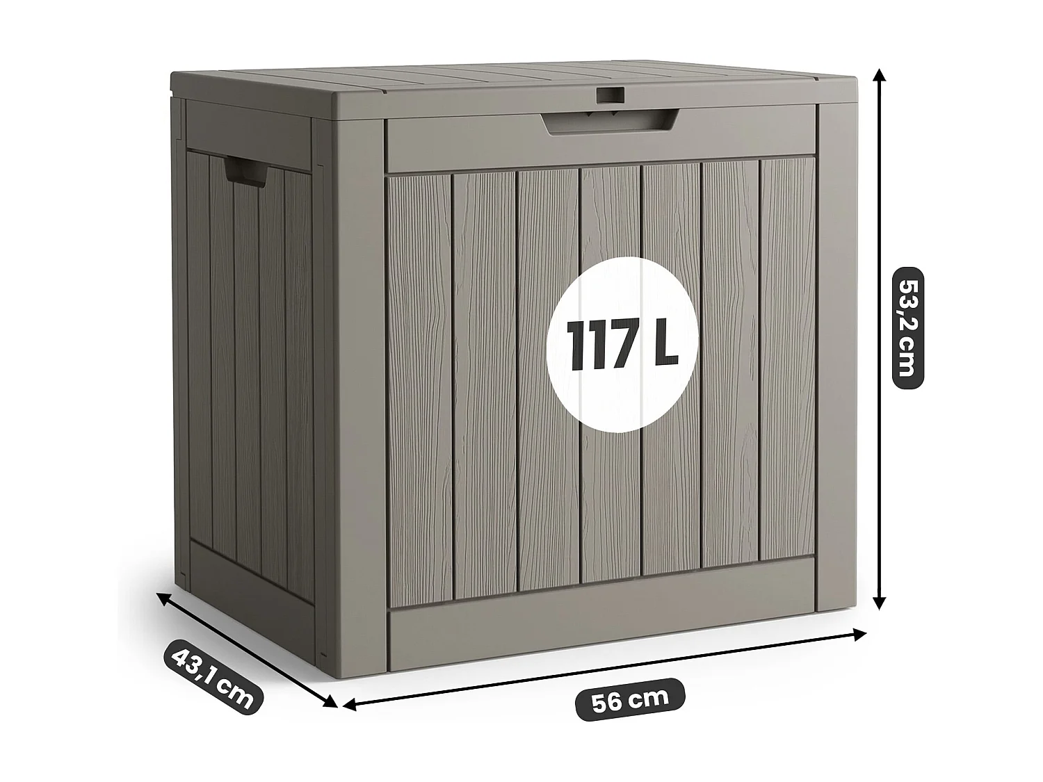 Coffre de jardin impermeable 117L boîte de rangement extérieur balcon terrasse plastique polypropylène gris