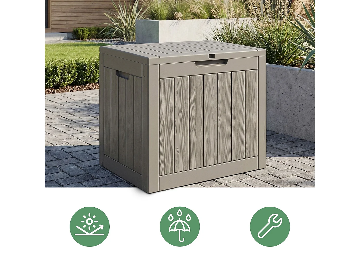 Coffre de jardin impermeable 117L boîte de rangement extérieur balcon terrasse plastique polypropylène gris
