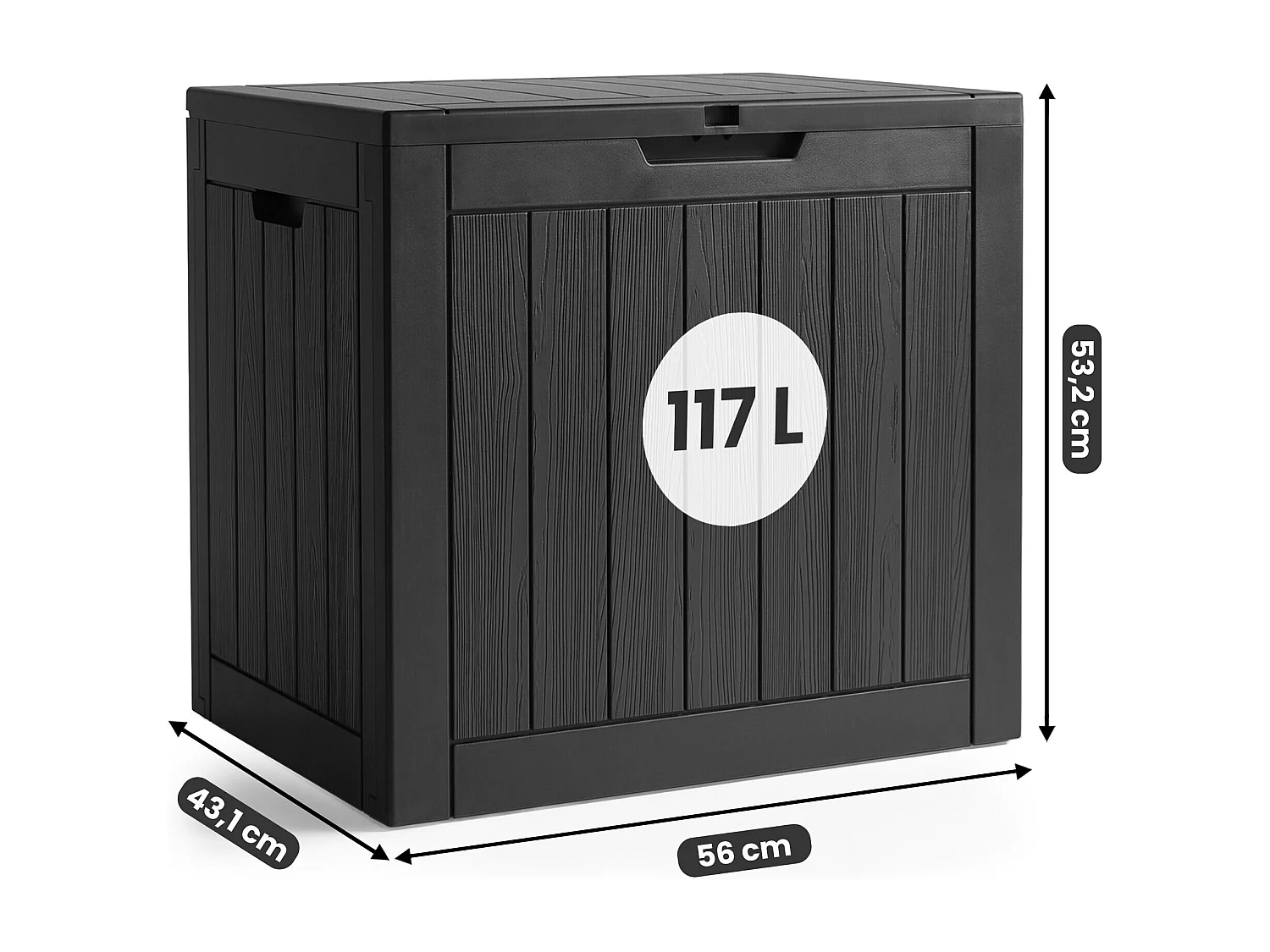Baule da giardino impermeabile 117L contenitore esterno balcone terrazzo in plastica polipropilene nero