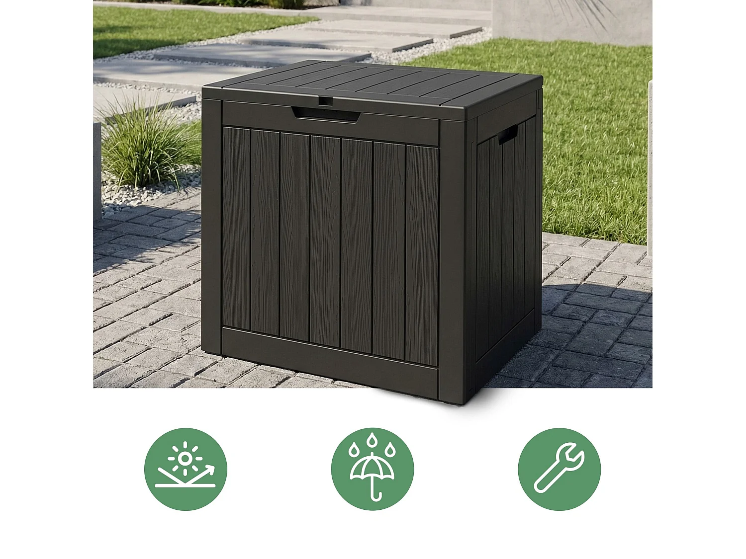 Baule da giardino impermeabile 117L contenitore esterno balcone terrazzo in plastica polipropilene nero