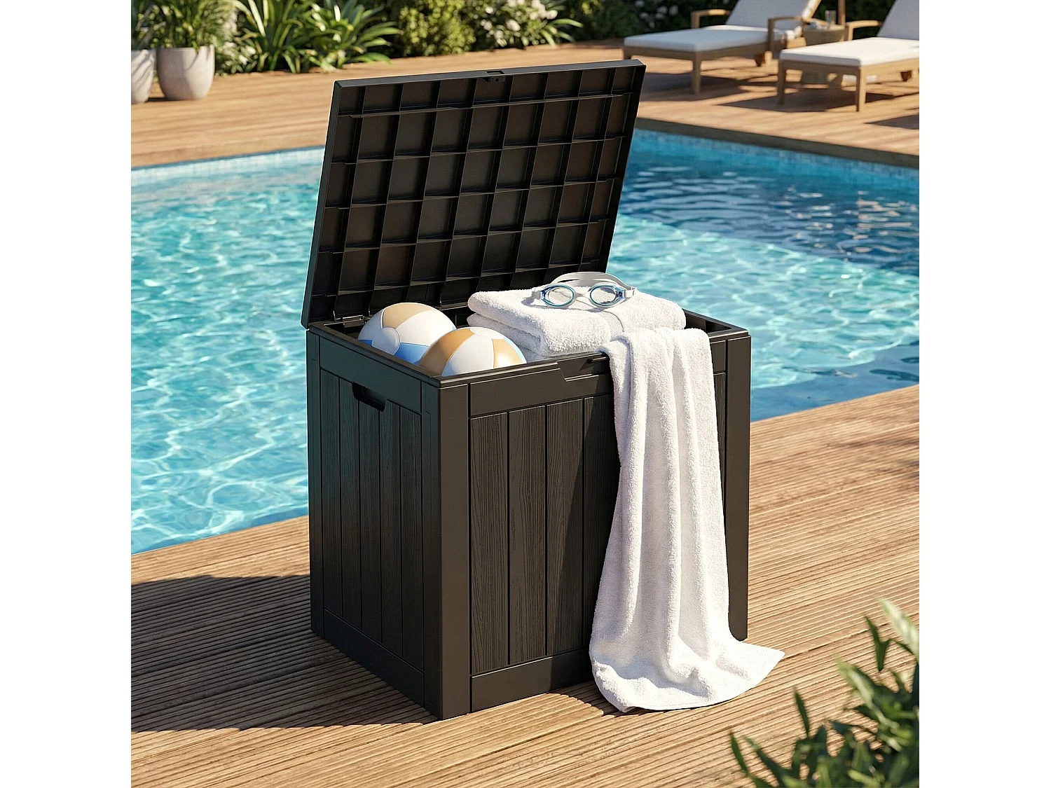 Baule da giardino impermeabile 117L contenitore esterno balcone terrazzo in plastica polipropilene nero