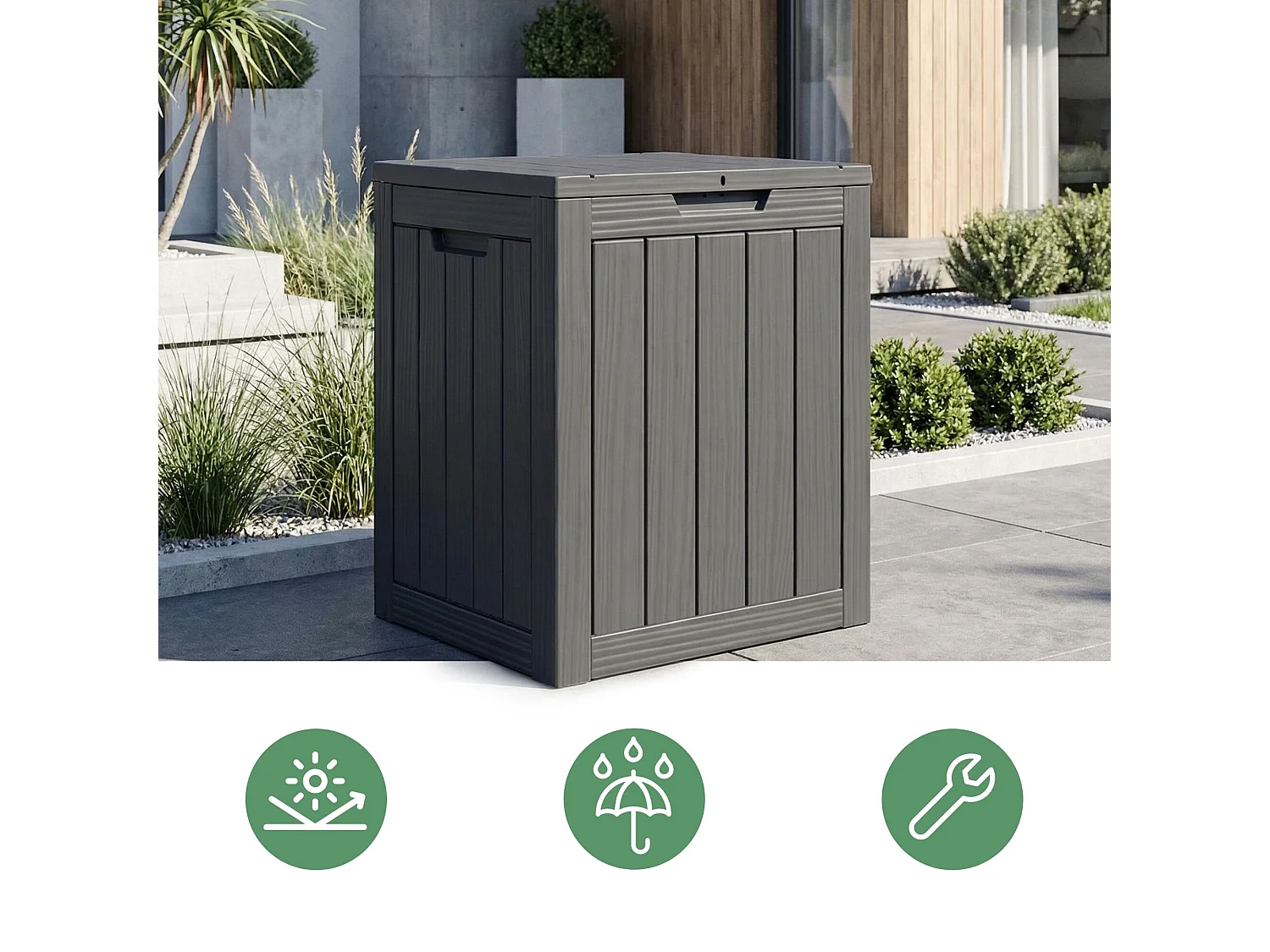 Baule da giardino impermeabile 113L contenitore esterno balcone terrazzo in plastica polipropilene nero