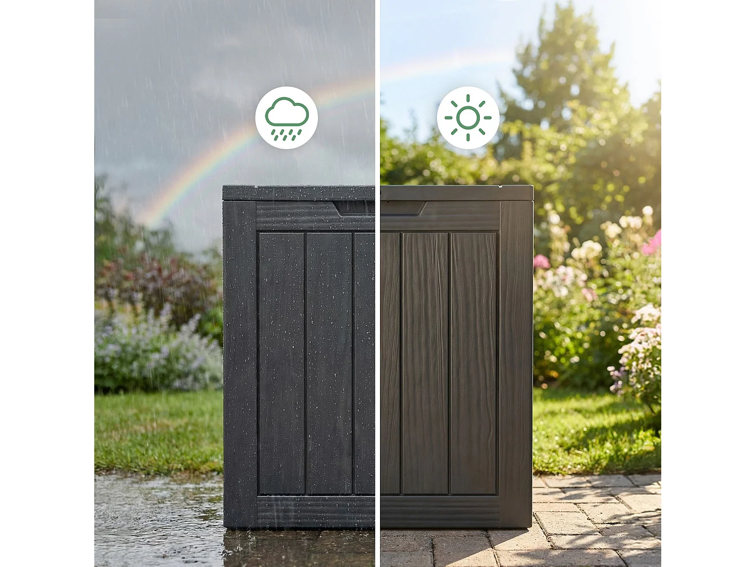 Baule da giardino impermeabile 113L contenitore esterno balcone terrazzo in plastica polipropilene nero