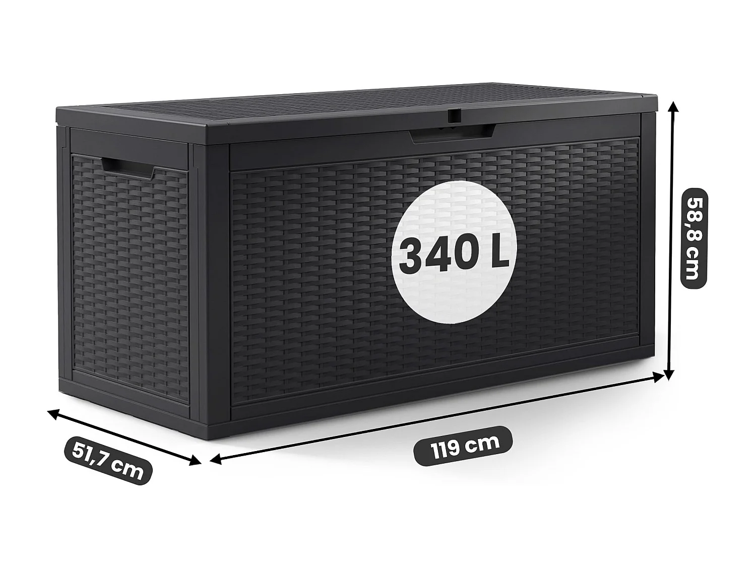 Baule da giardino impermeabile 340L contenitore esterno balcone terrazzo in plastica polipropilene nero