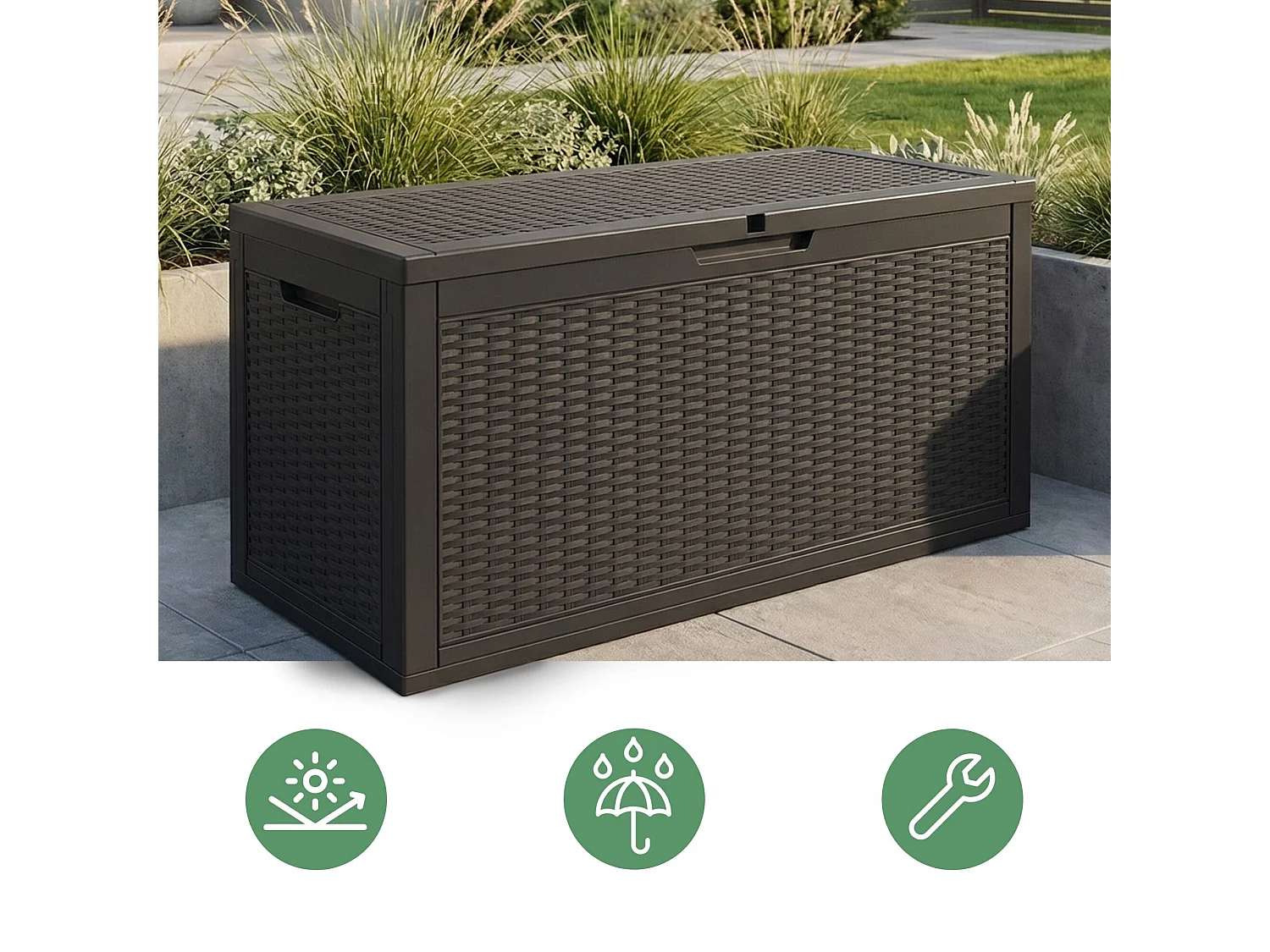 Baule da giardino impermeabile 340L contenitore esterno balcone terrazzo in plastica polipropilene nero