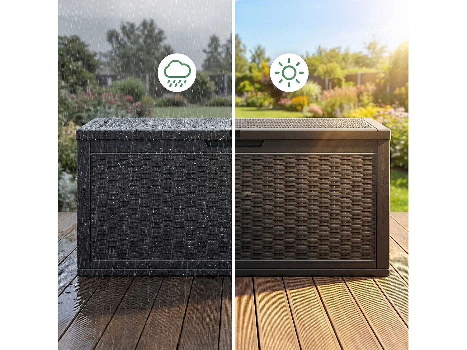 Baule da giardino impermeabile 340L contenitore esterno balcone terrazzo in plastica polipropilene nero