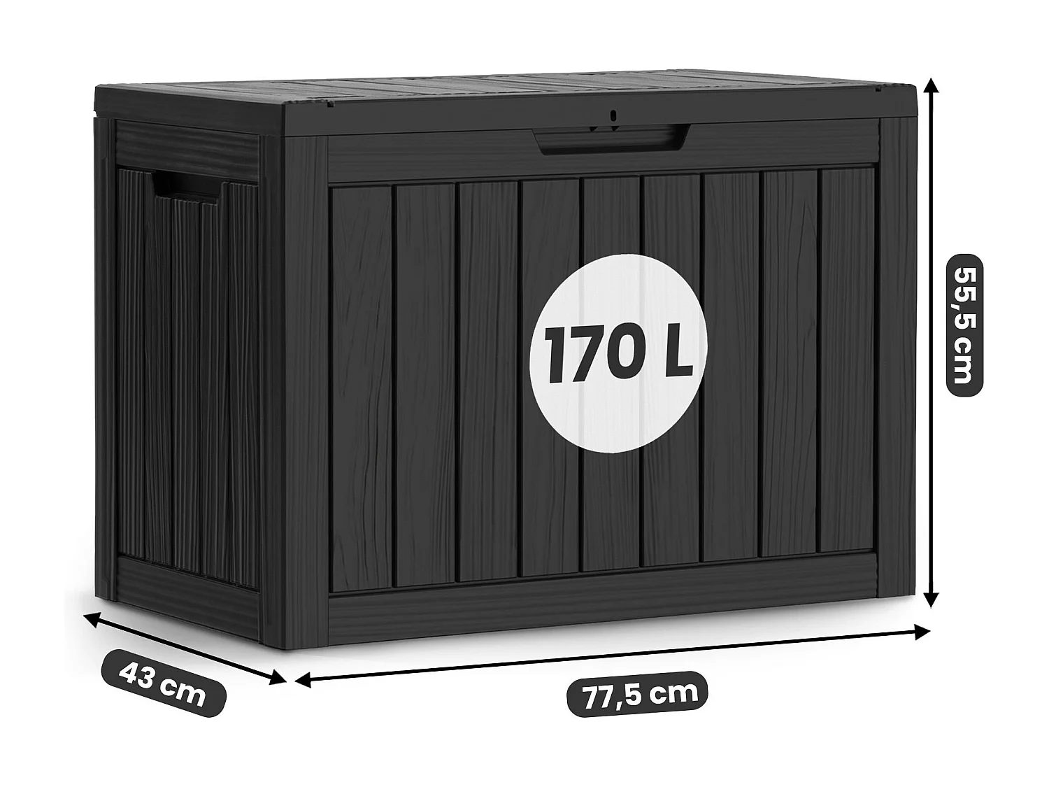 Baule da giardino impermeabile 170L contenitore esterno balcone terrazzo in plastica polipropilene nero