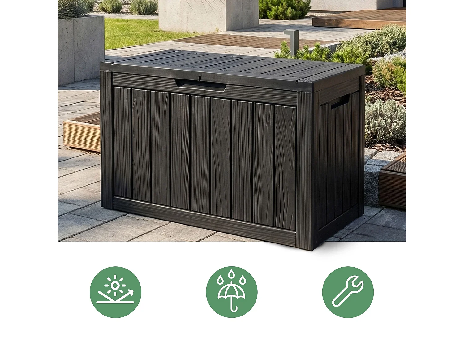 Baule da giardino impermeabile 170L contenitore esterno balcone terrazzo in plastica polipropilene nero