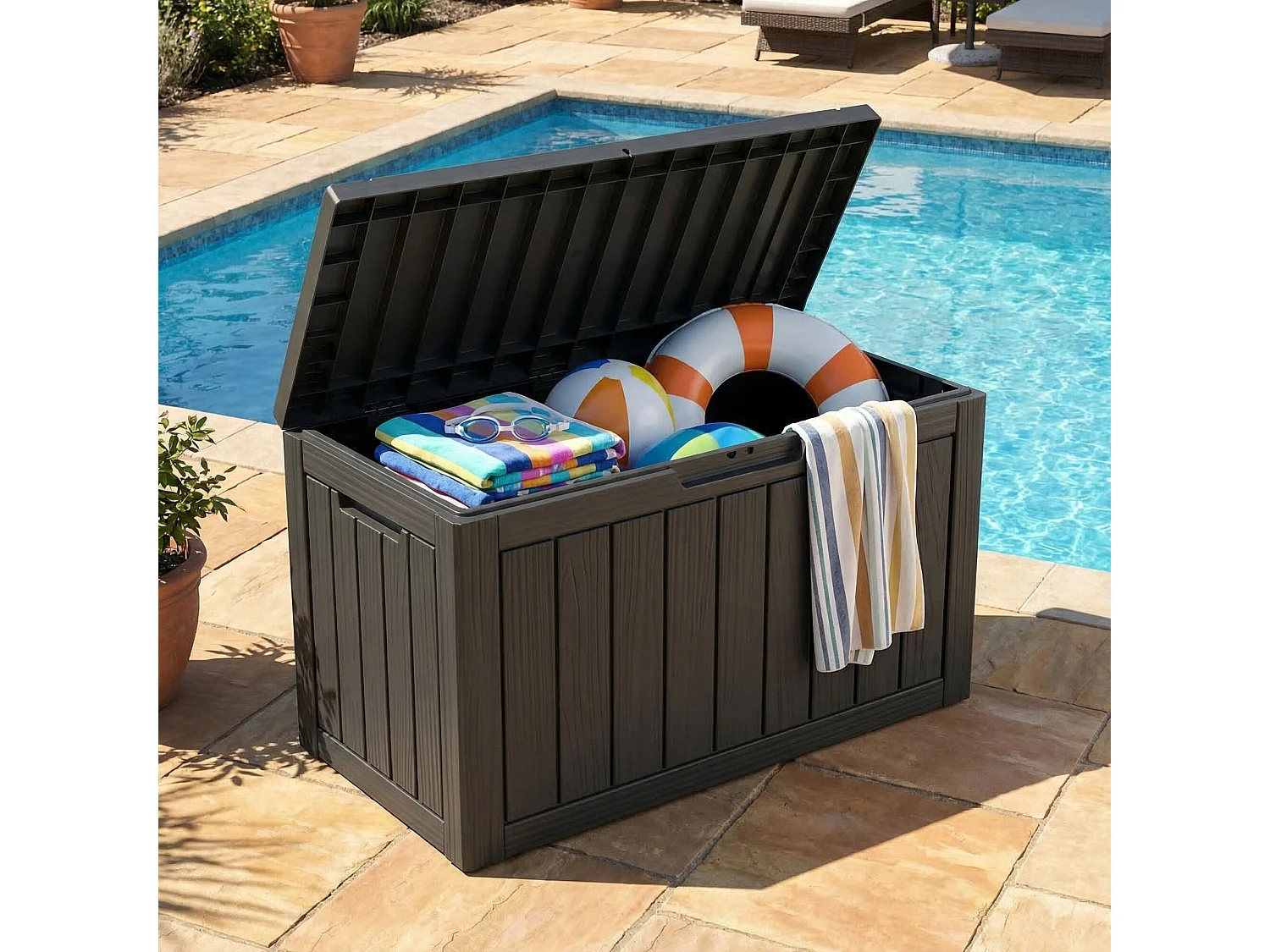 Baule da giardino impermeabile 170L contenitore esterno balcone terrazzo in plastica polipropilene nero