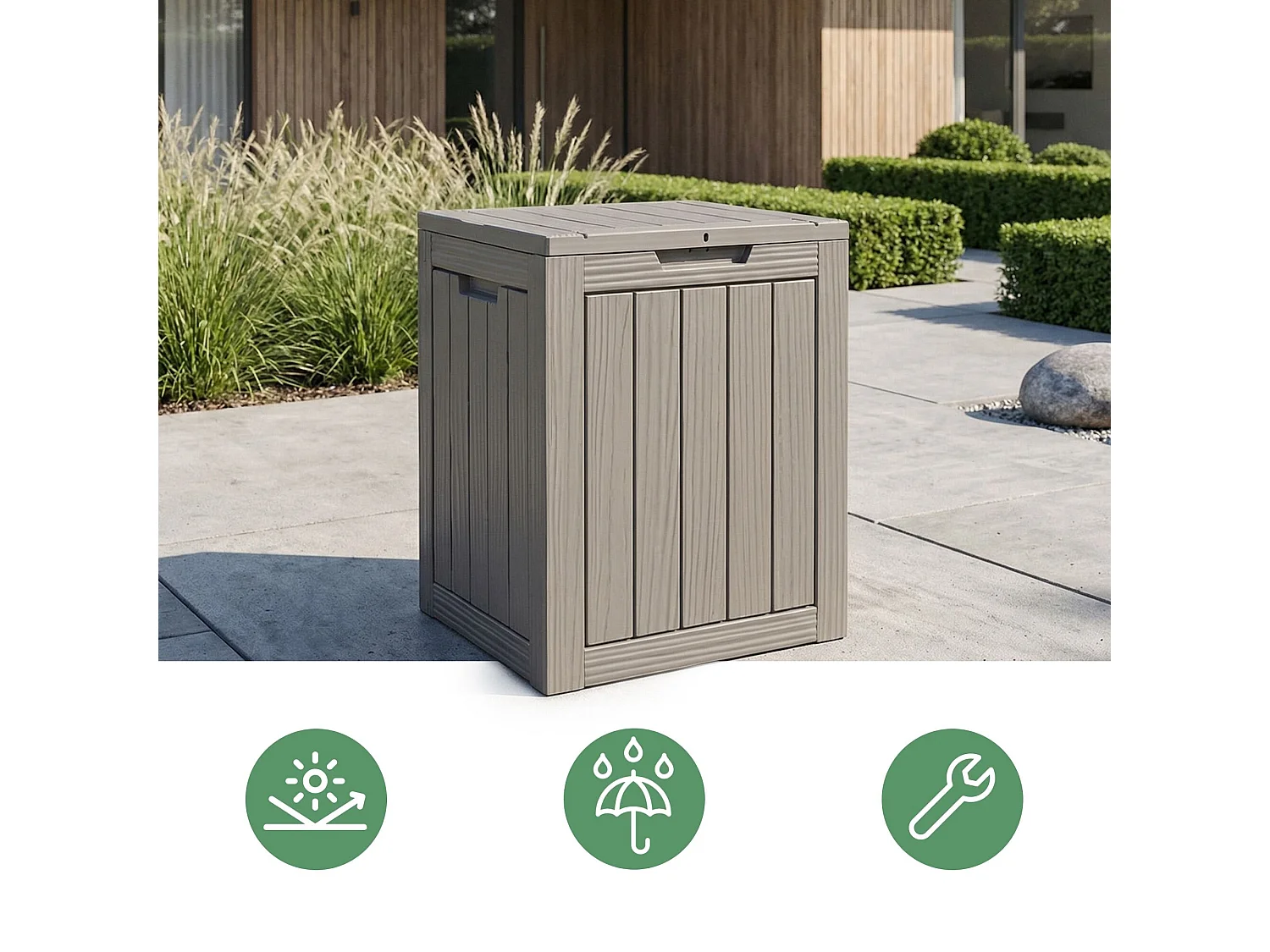 Baule da giardino impermeabile 113L contenitore esterno balcone terrazzo in plastica polipropilene grigio