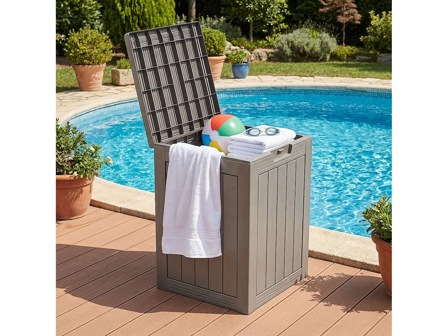 Baule da giardino impermeabile 113L contenitore esterno balcone terrazzo in plastica polipropilene grigio