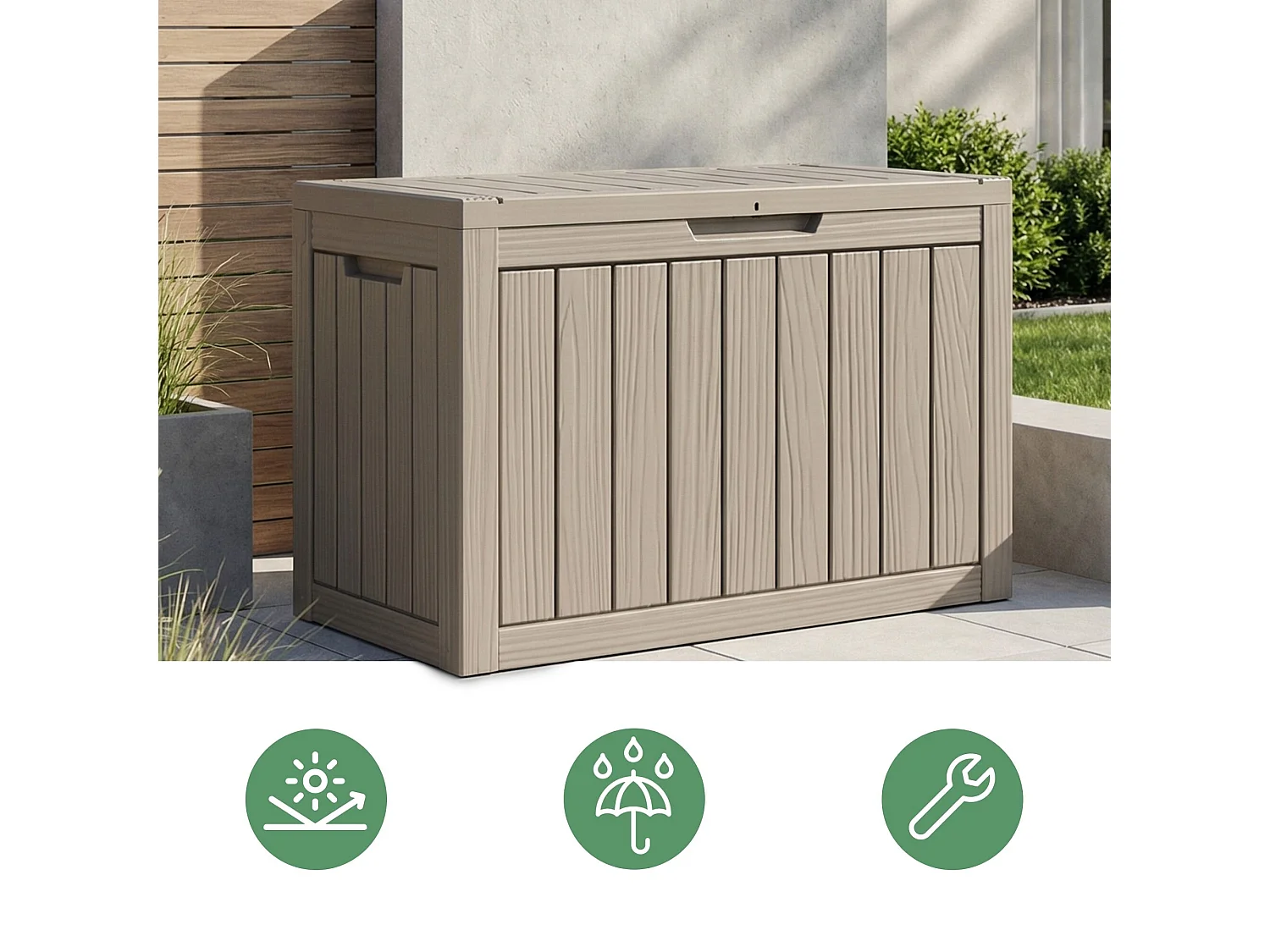 Baule da giardino impermeabile 170L contenitore esterno balcone terrazzo in plastica polipropilene grigio