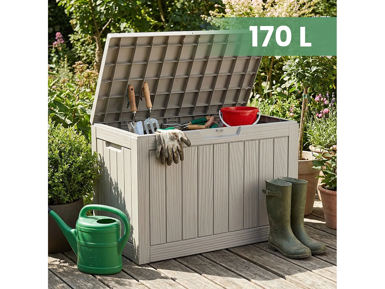 Baule da giardino impermeabile 170L contenitore esterno balcone terrazzo in plastica polipropilene grigio