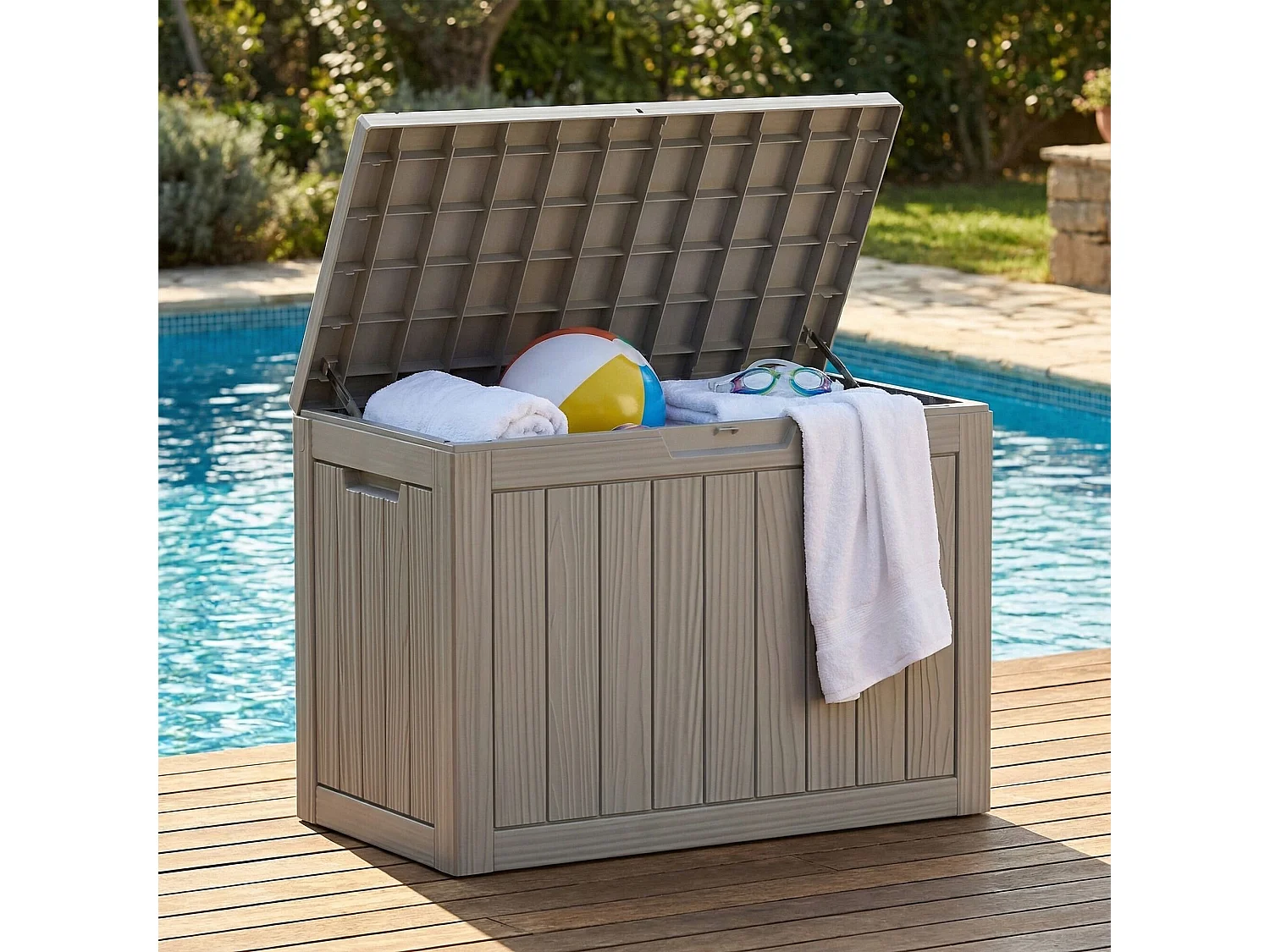 Baule da giardino impermeabile 170L contenitore esterno balcone terrazzo in plastica polipropilene grigio