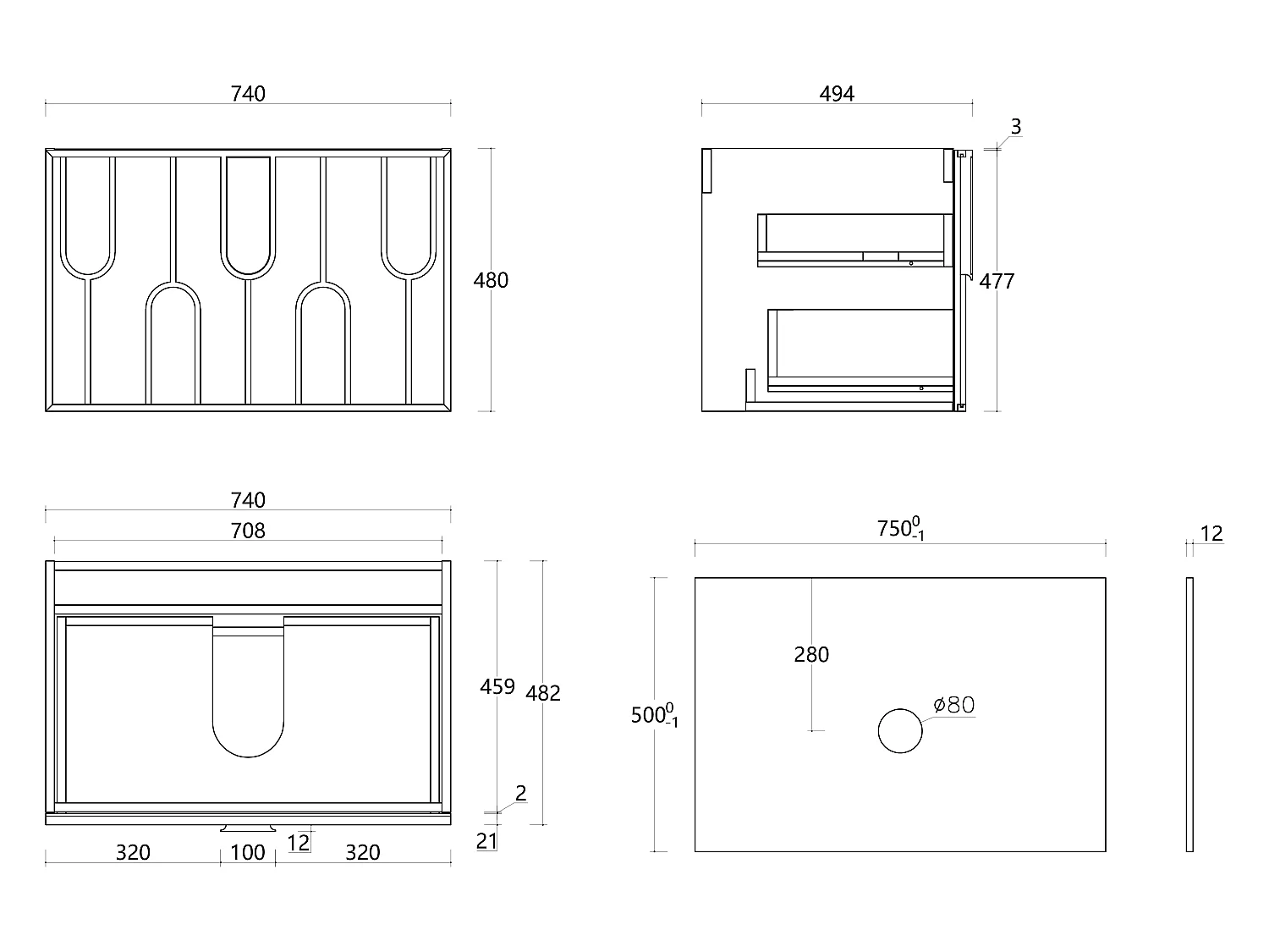Meuble de salle de bain texturé suspendu avec vasque à poser ronde striée - Naturel clair - L75 cm - MERKAN