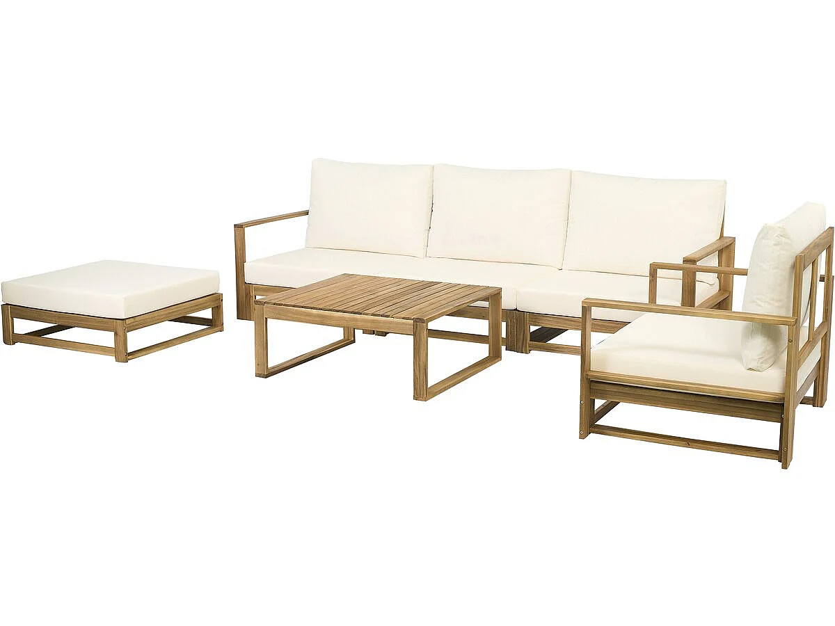 Salon de jardin en bois modulable avec coussins "Bellingham" - 5 places - Beige