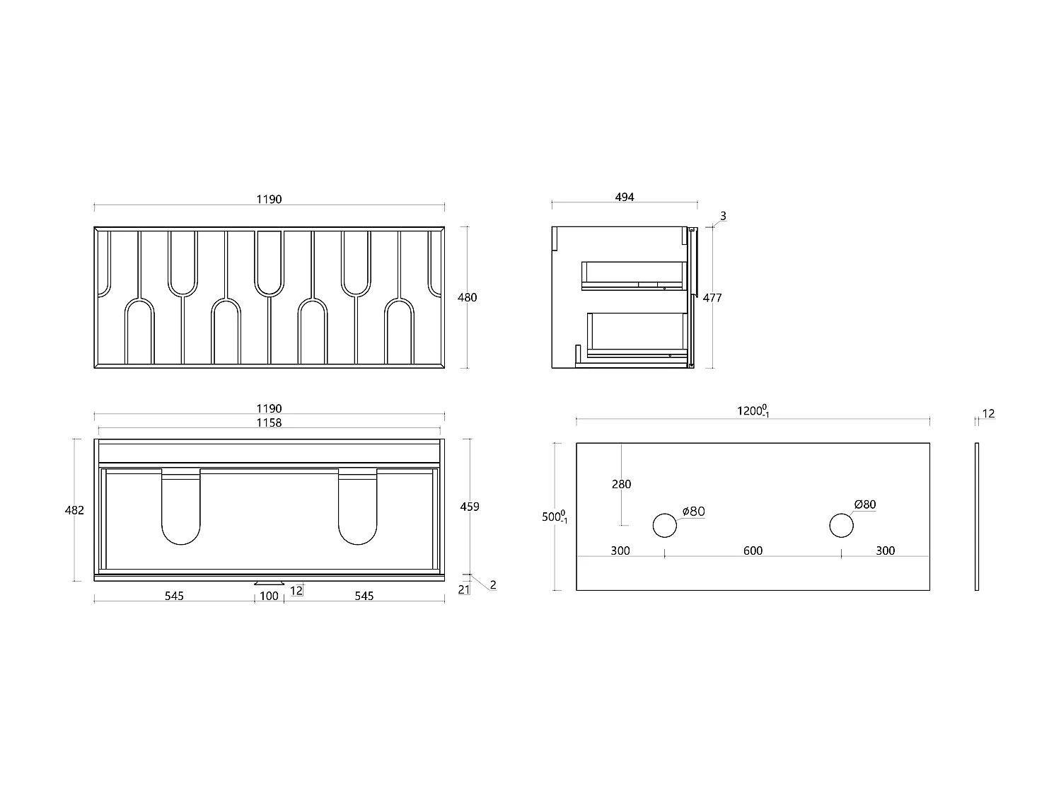 Meuble de salle de bain texturé suspendu avec double vasque à poser ronde en solid surface et robinet - Naturel clair - L120 cm - MERKAN