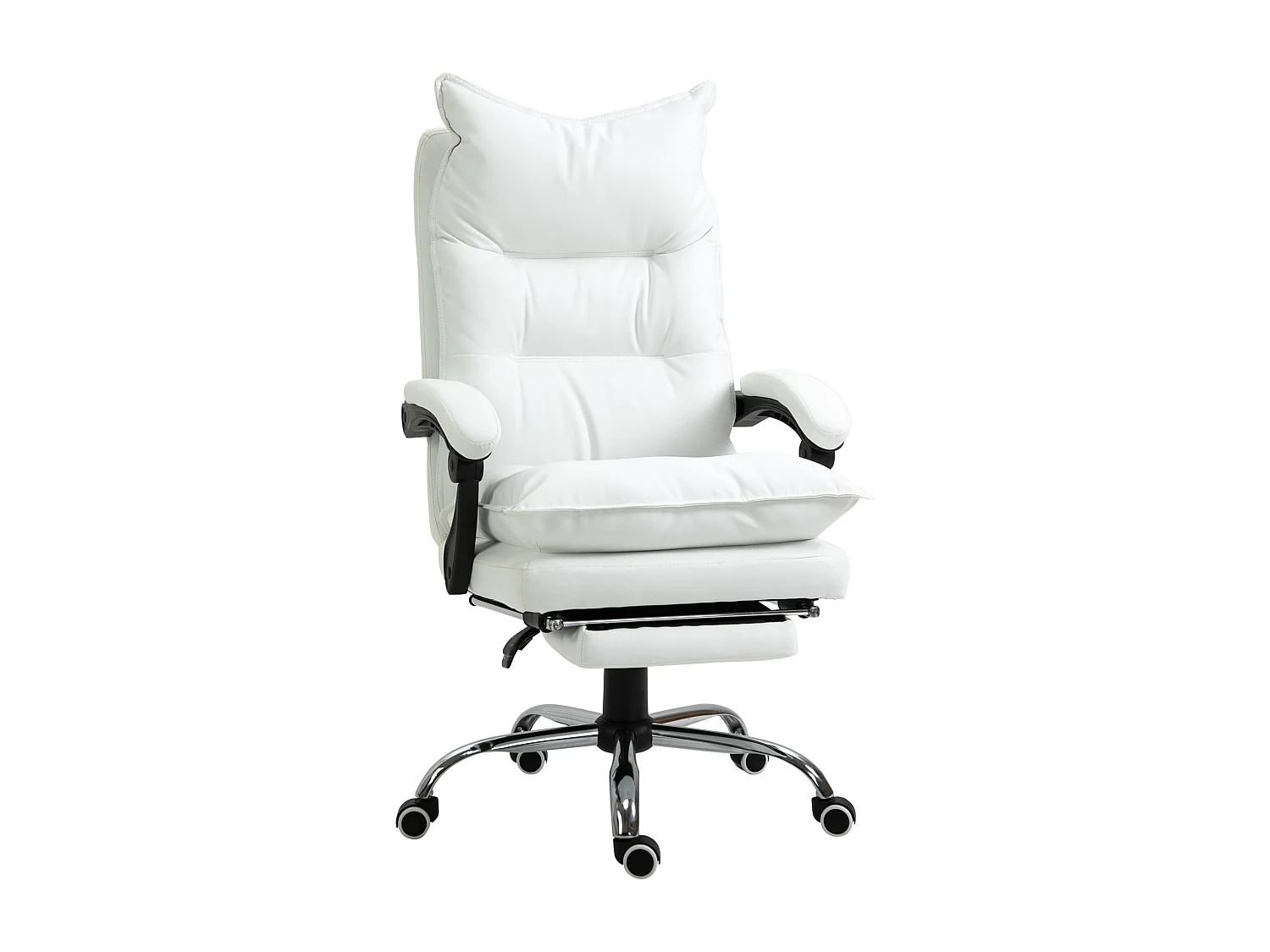 EasyComfort Poltrona da Ufficio in Finta Pelle Bianca, Altezza Regolabile con Schienale Reclinabile 155° e Poggiapiedi