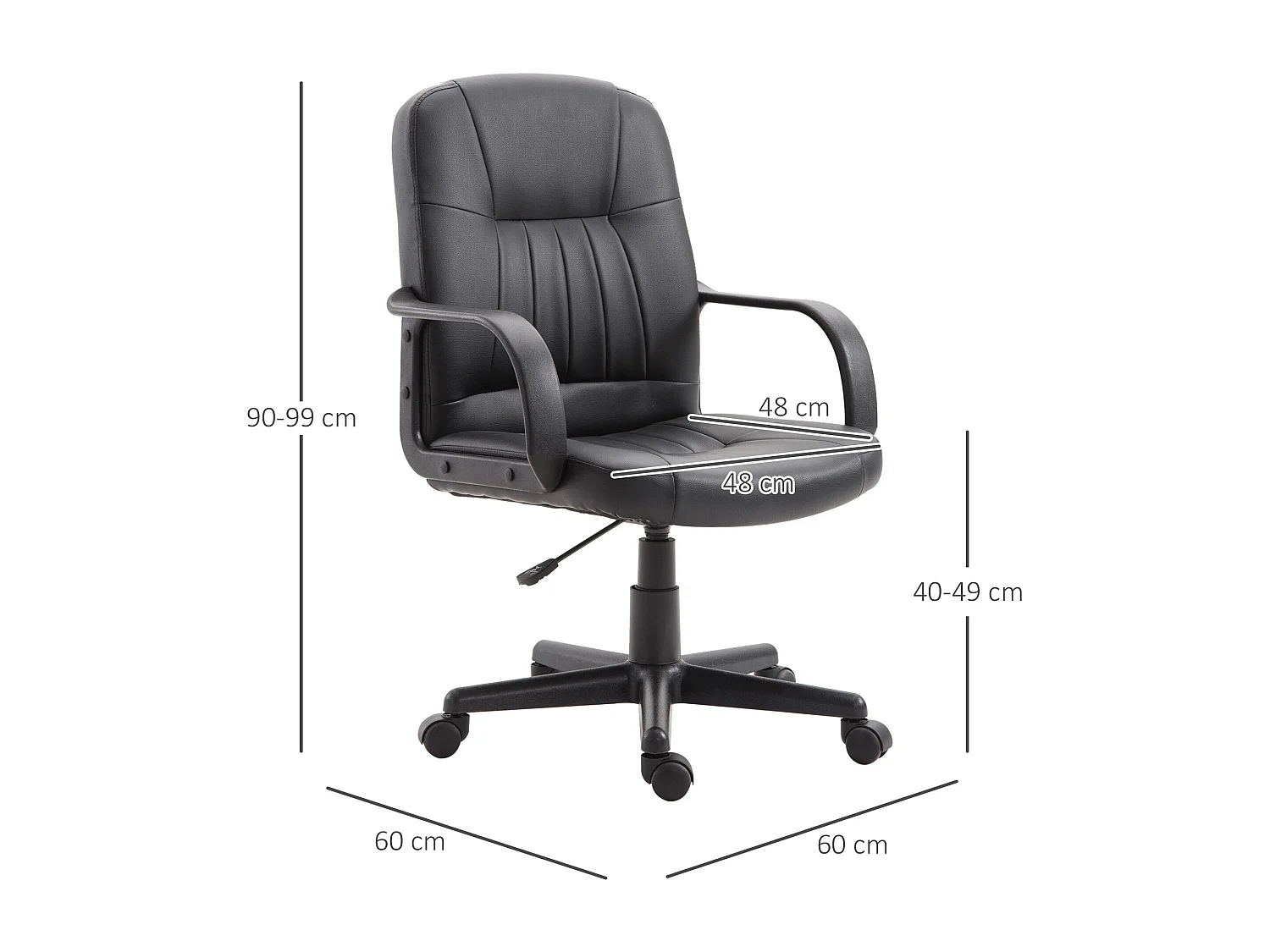 EasyComfort Sedia da Ufficio Ergonomica e Girevole, Poltrona da Ufficio con Altezza Regolabile in Similpelle 60x60x94-103cm Nero