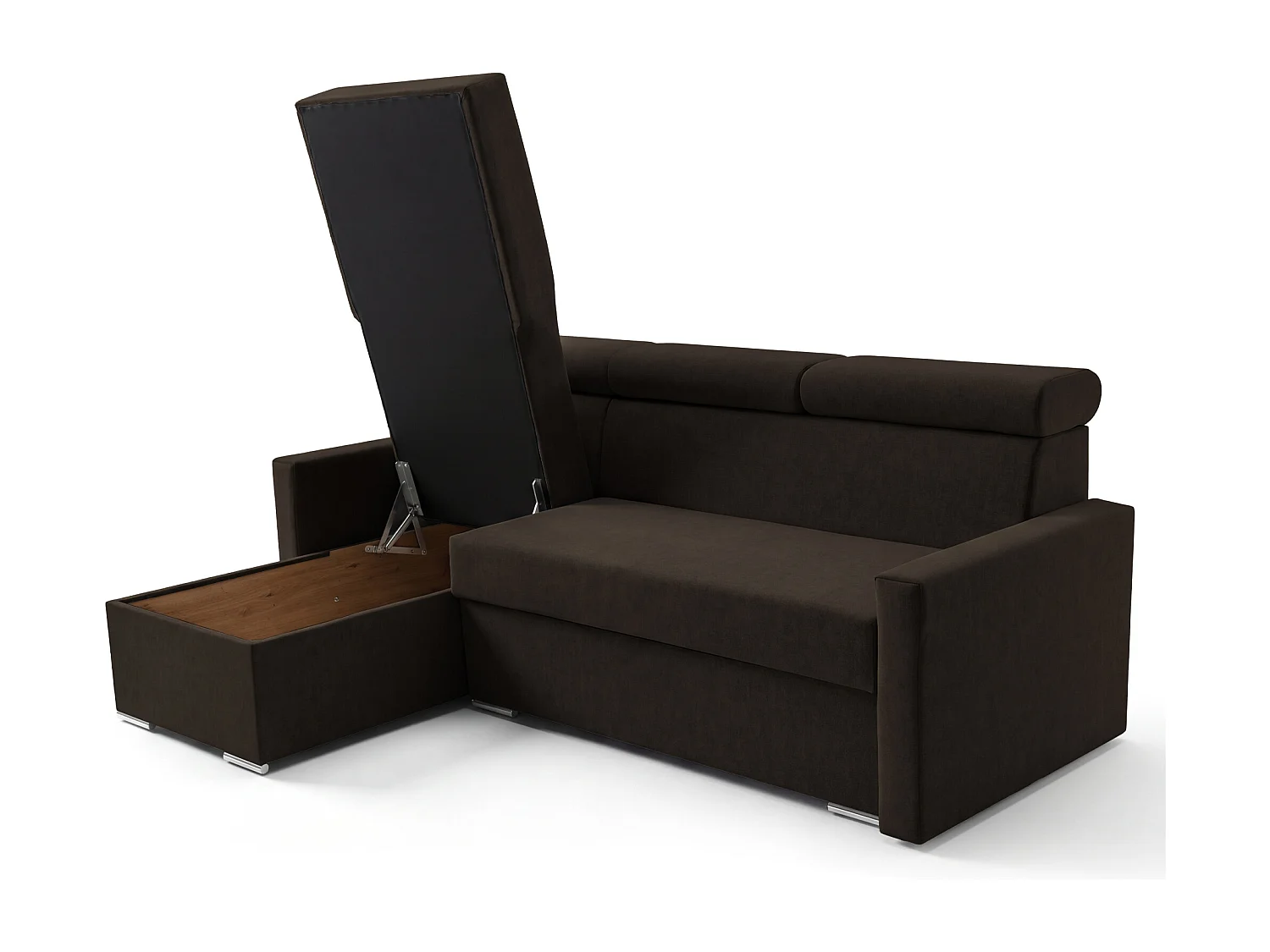 Ecksofa Vega L mit Schlaffunktion & Bettkasten – Samtstoff Best Bronze – Zero-Wall Design Wandbündig – L-Form Sofa Freistehend