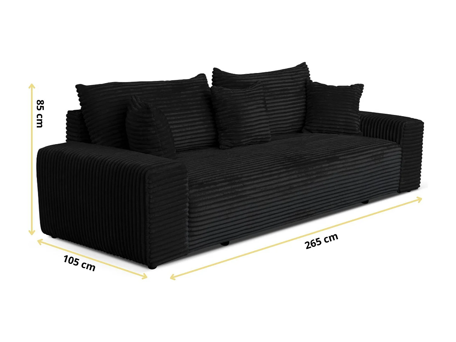 Sofa CORDO by Sofiland - Schlafsofa mit Bettkasten, Cord-Sofa 265x105 cm, Schwarz