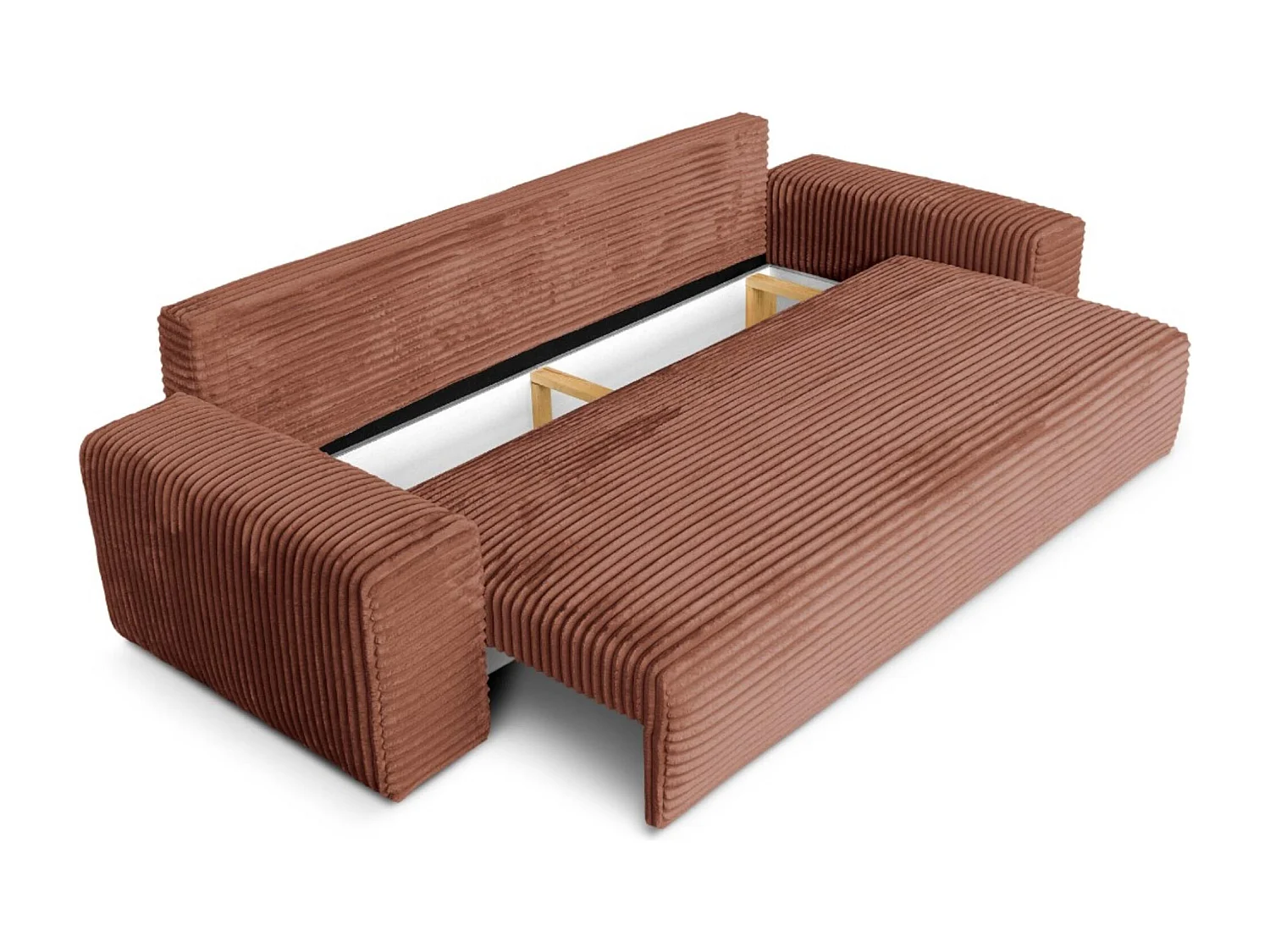 3-Sitzer-Schlafsofa 265 × 105 cm, ziegelrot, mit Stauraum, Stoff: Cord – Cordo