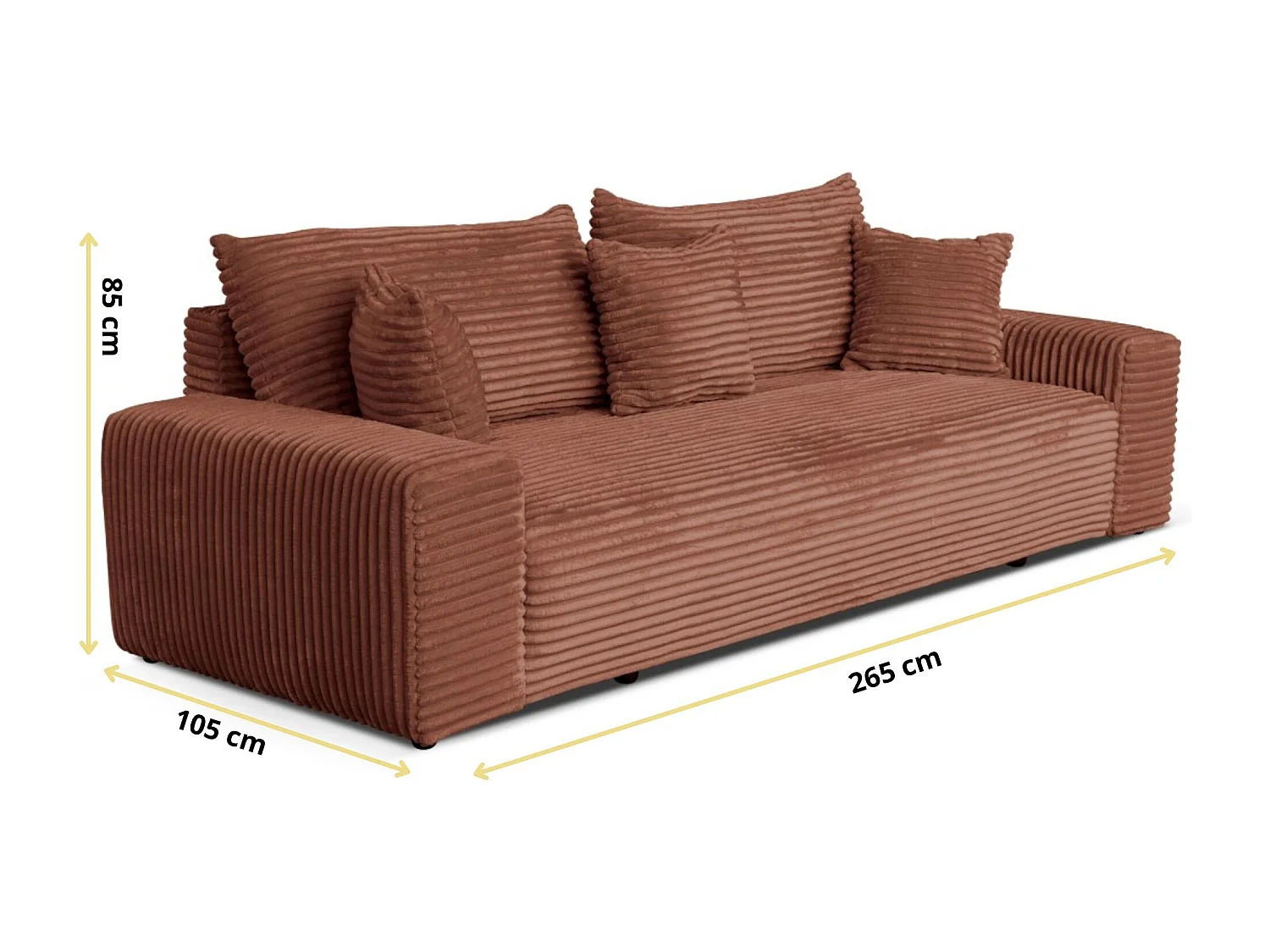 3-Sitzer-Schlafsofa 265 × 105 cm, ziegelrot, mit Stauraum, Stoff: Cord – Cordo