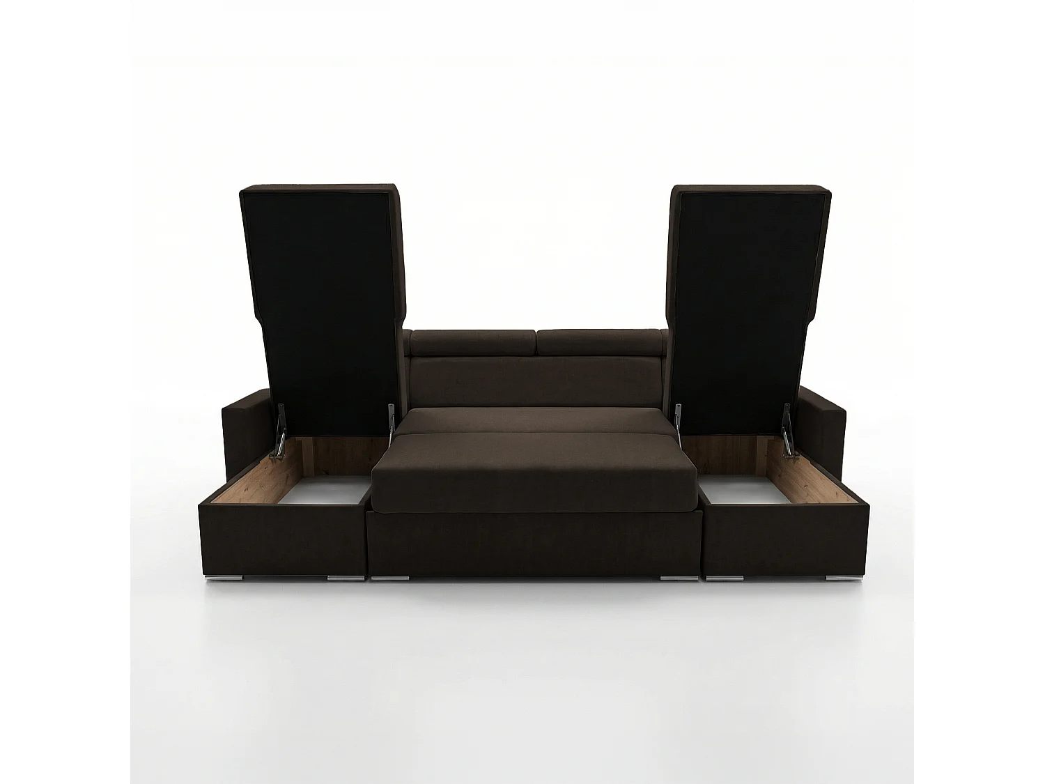 Vega U Ecksofa nach Maß | Breite anpassbar | Schlaffunktion 2 Bettkasten U-Form verstellbare Kopfstützen Samt-Stoff Best 305x151 cm(Bronze)