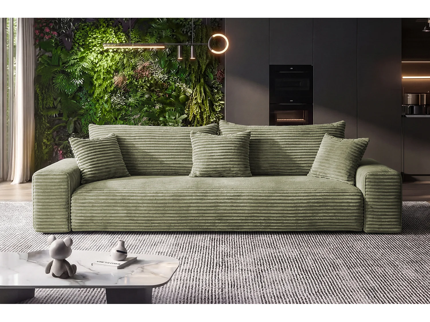 Sofa CORDO by Sofiland - Schlafsofa mit Bettkasten, Cord-Sofa 265x105 cm, Hellgrün 37