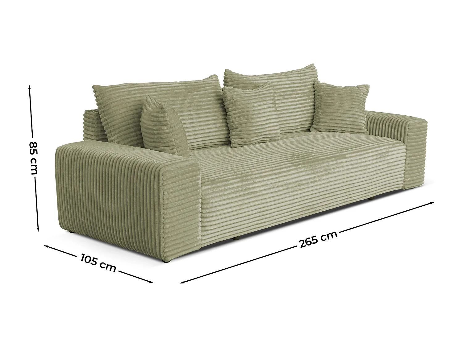 Sofa CORDO by Sofiland - Schlafsofa mit Bettkasten, Cord-Sofa 265x105 cm, Hellgrün 37
