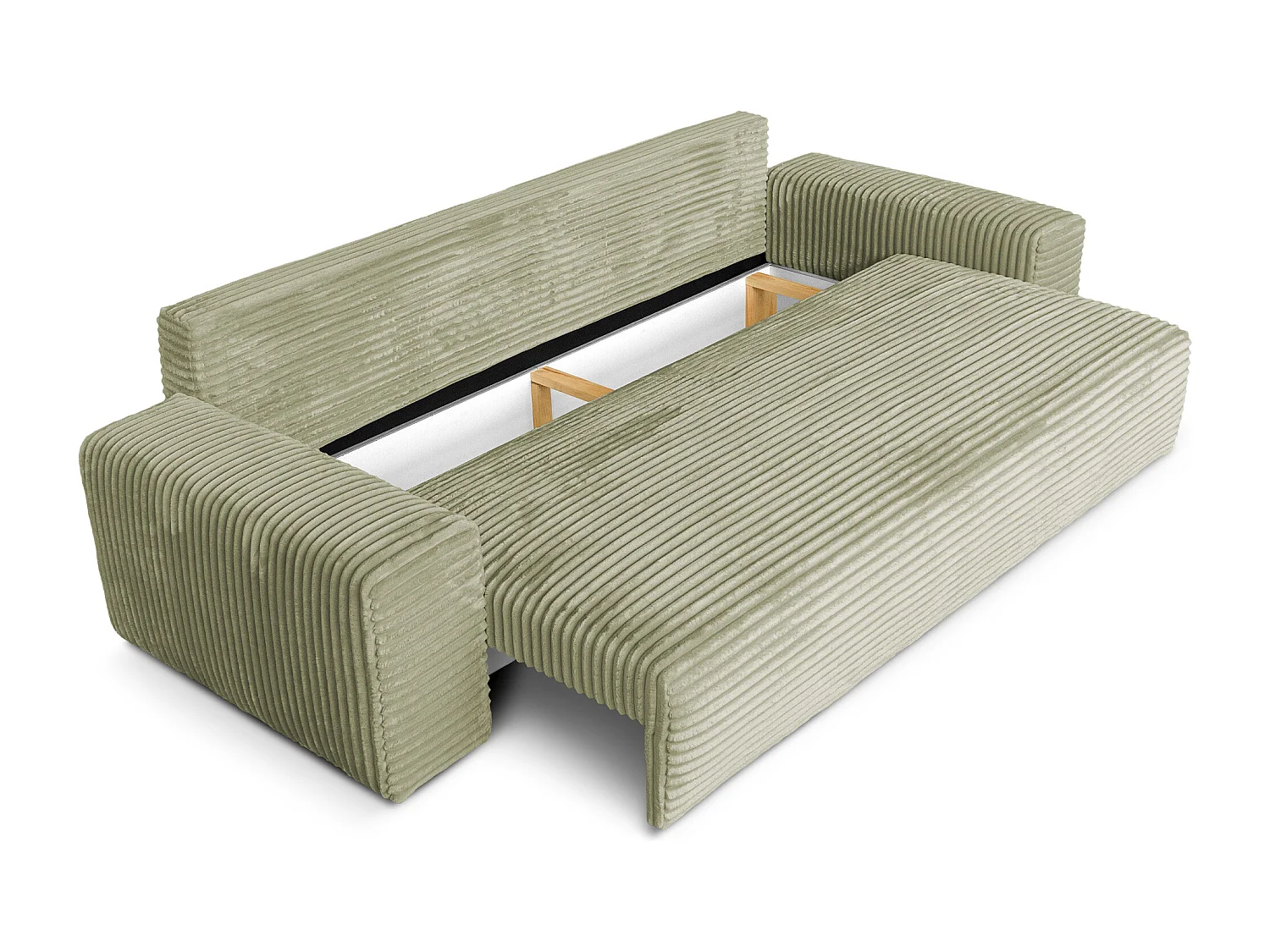 Sofa CORDO by Sofiland - Schlafsofa mit Bettkasten, Cord-Sofa 265x105 cm, Hellgrün 37