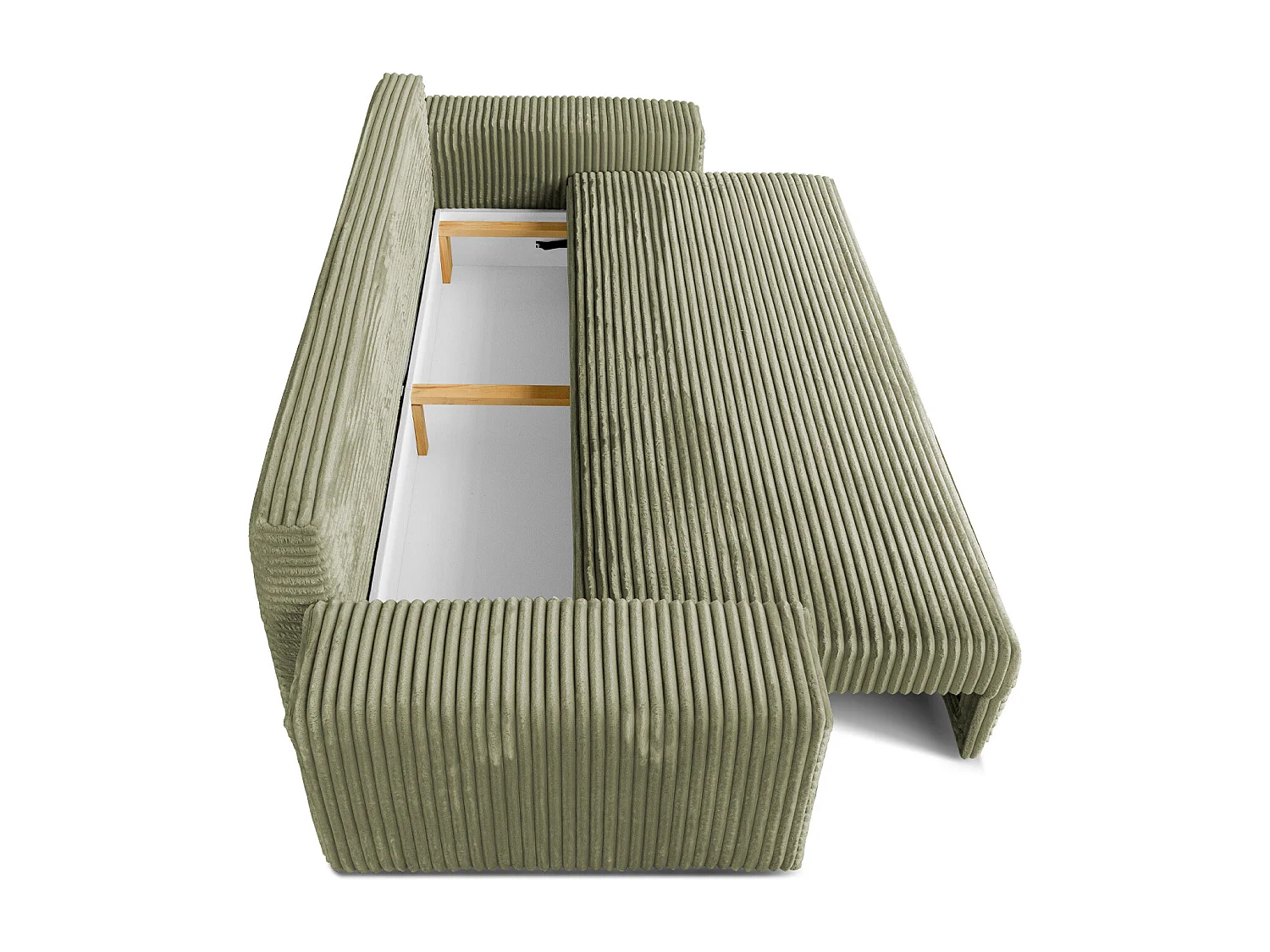 Sofa CORDO by Sofiland - Schlafsofa mit Bettkasten, Cord-Sofa 265x105 cm, Hellgrün 37