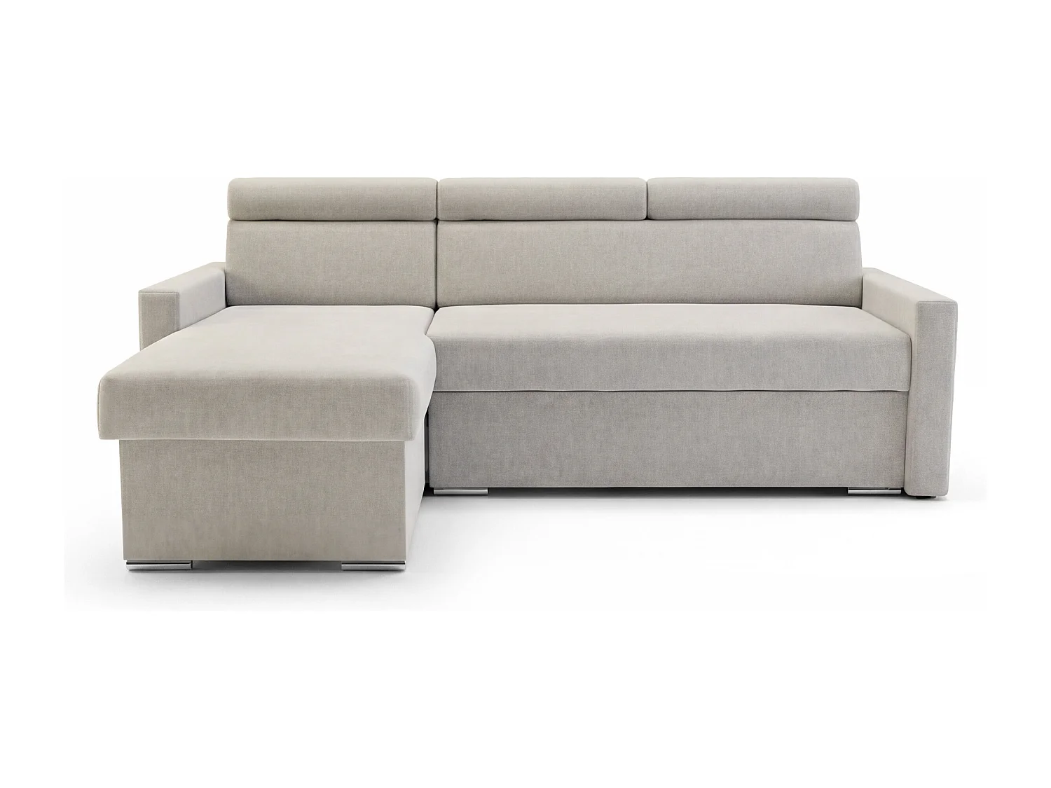 Ecksofa Vega L mit Schlaffunktion & Bettkasten – Samtstoff Best Hellbeige – Zero-Wall Design Wandbündig – L-Form Sofa Freistehend