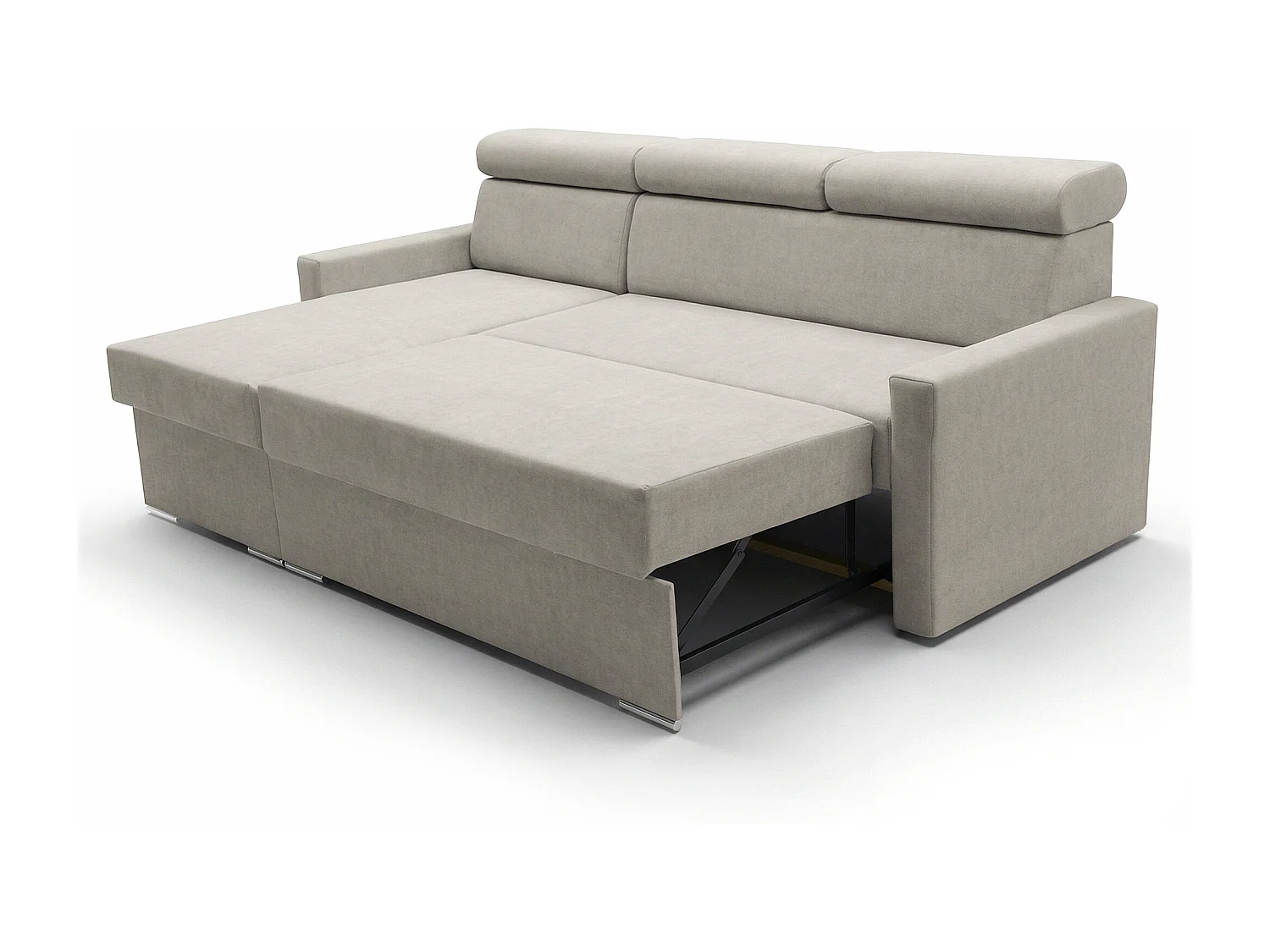 Ecksofa Vega L mit Schlaffunktion & Bettkasten – Samtstoff Best Hellbeige – Zero-Wall Design Wandbündig – L-Form Sofa Freistehend