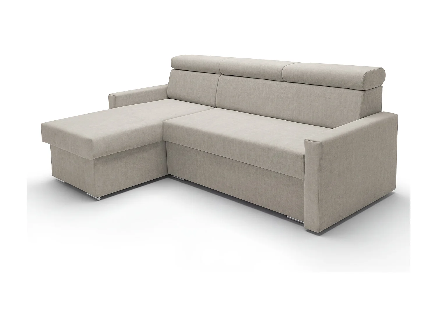 Ecksofa Vega L mit Schlaffunktion & Bettkasten – Samtstoff Best Hellbeige – Zero-Wall Design Wandbündig – L-Form Sofa Freistehend