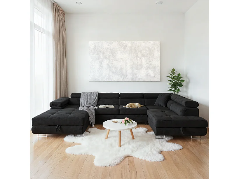 Aller U Premium Ecksofa mit Schlaffunktion und Stauraum in Schwarz, rechts - Aller U Sofiland