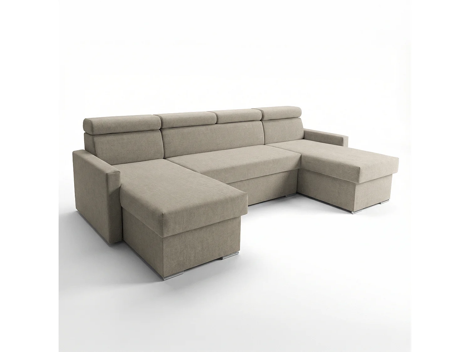 Vega U Wohnlandschaft mit Schlaffunktion und 2 Bettkasten Ecksofa in U-Form Verstellbare Kopfstützen Samt-Stoff Best 305x151 cm (Beige)