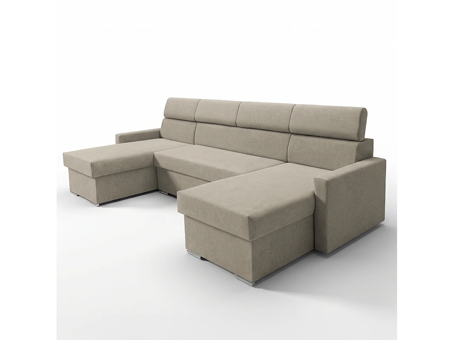 Vega U Wohnlandschaft mit Schlaffunktion und 2 Bettkasten Ecksofa in U-Form Verstellbare Kopfstützen Samt-Stoff Best 305x151 cm (Beige)