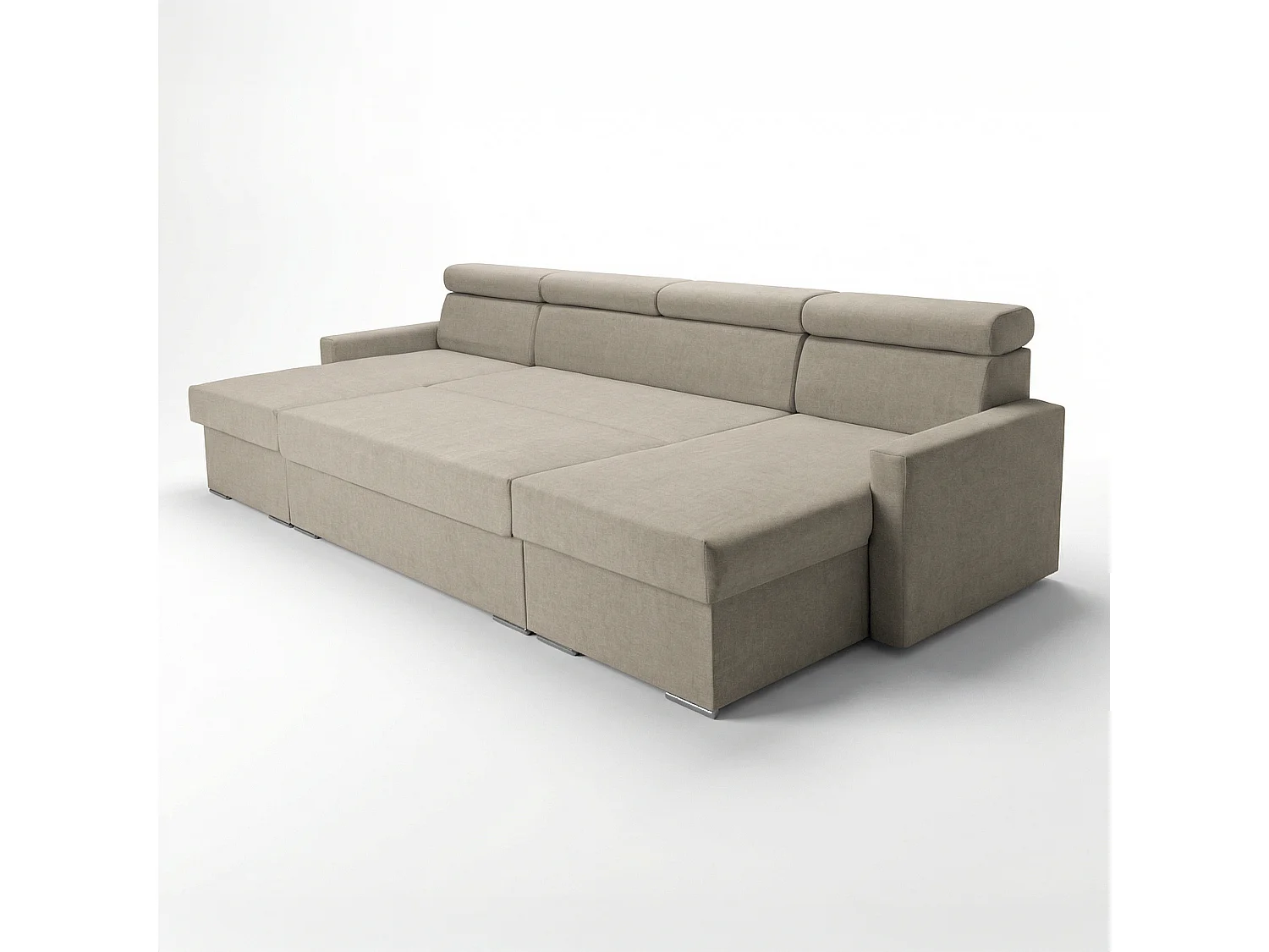 Vega U Wohnlandschaft mit Schlaffunktion und 2 Bettkasten Ecksofa in U-Form Verstellbare Kopfstützen Samt-Stoff Best 305x151 cm (Beige)