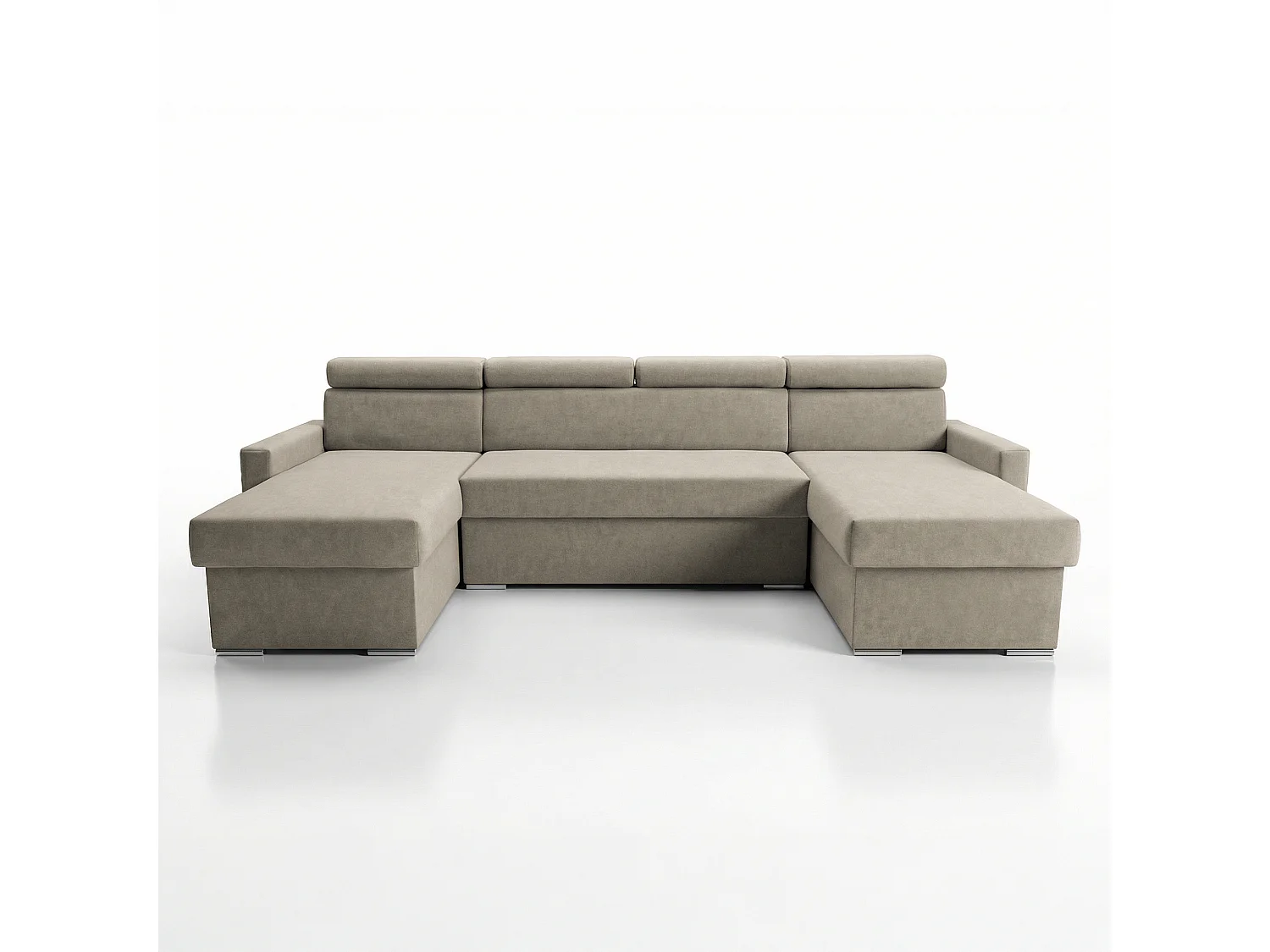 Vega U Wohnlandschaft mit Schlaffunktion und 2 Bettkasten Ecksofa in U-Form Verstellbare Kopfstützen Samt-Stoff Best 305x151 cm (Beige)
