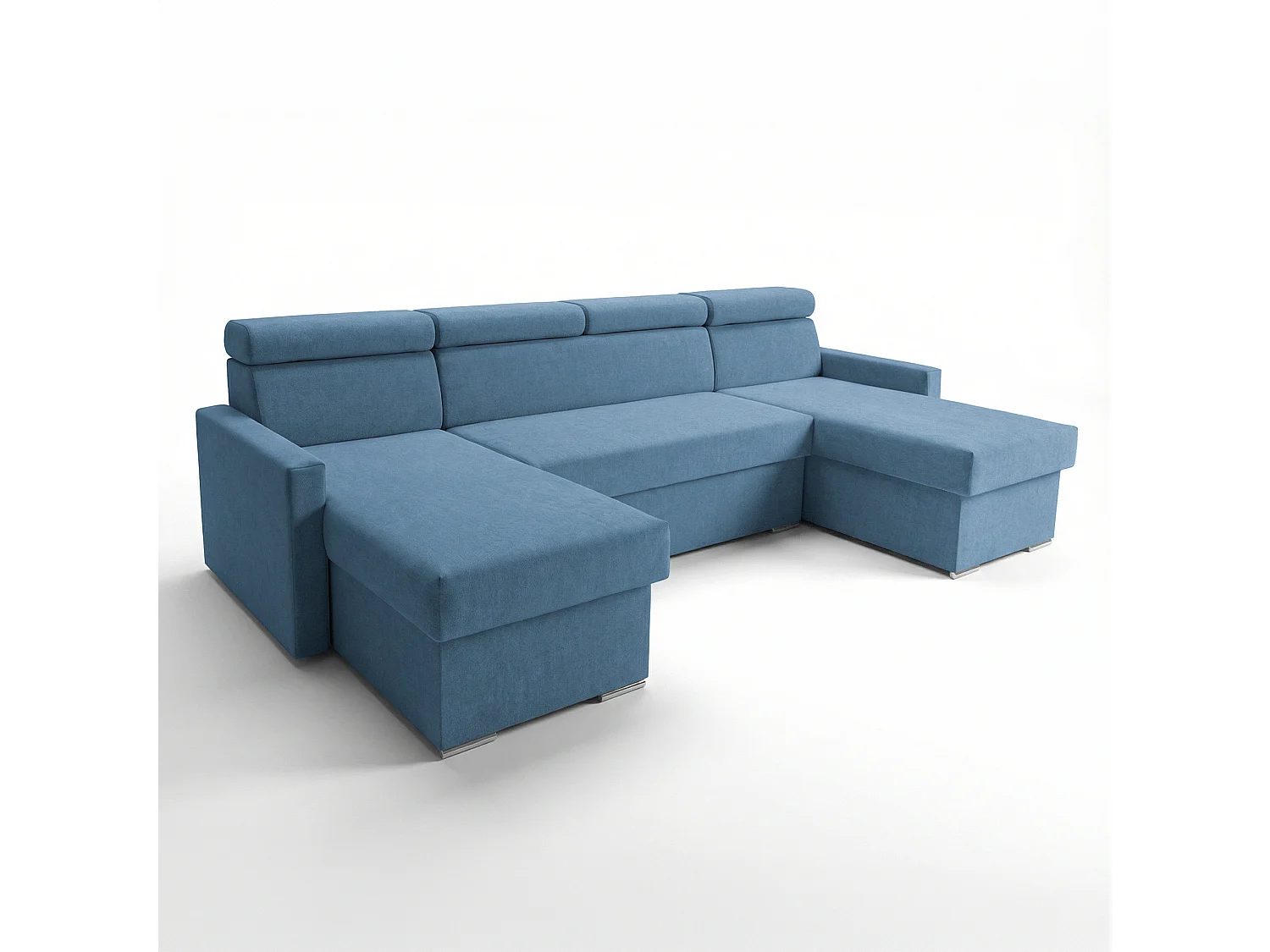 Vega U Ecksofa nach Maß | Breite anpassbar | Schlaffunktion 2 Bettkasten U-Form verstellbare Kopfstützen Samt-Stoff Best 305x151 cm (Blau)